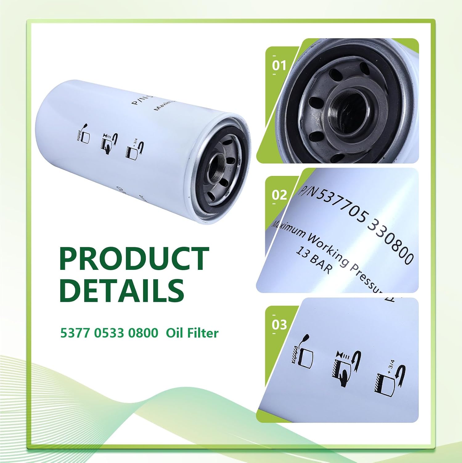537705330800 KAYIQIN Oil Filter Compatible with JN7.5/11/18.5/22/37/45 Screw Air Compressor Replacement Filter Part