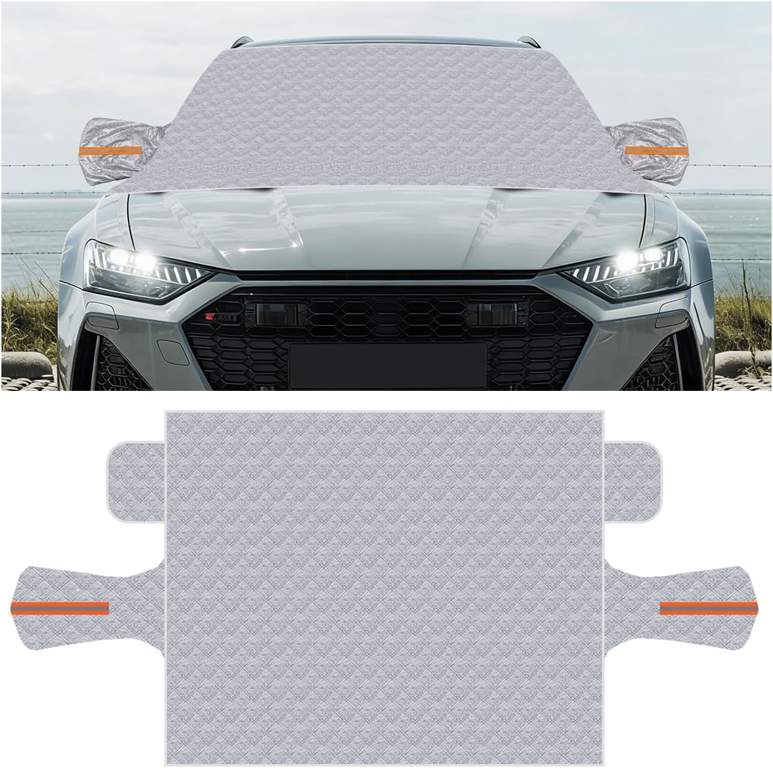 Magnetic Car Windshield Snow Cover, 4 Layers Winter Automotive Windshield Frost Protective Cover with Side Mirror Protector, All-Weather Vehicle Exterior Accessories for Sedan SUV (L)