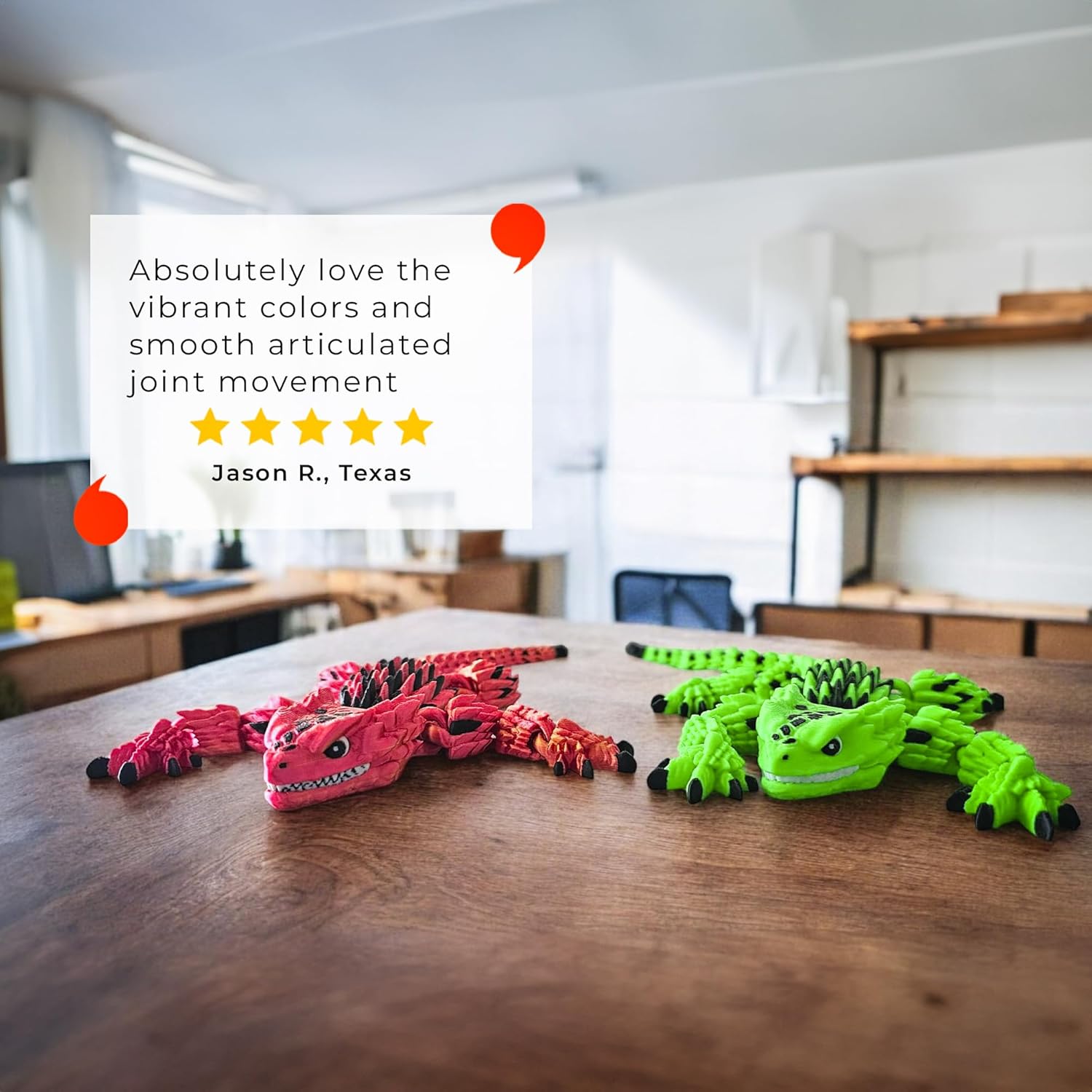 Stylish Articulated Armadillo Lizard - 3D Printed with Vibrant Hues, Calming Fidget Figurine for ADHD, Playful Reptile Model for Trendy Desks, Homes, Displays, Smooth Joint Movement (Green VENOMCLAW)