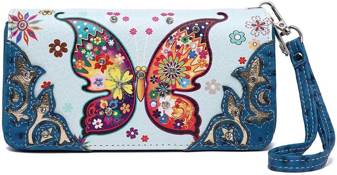 Colorful Butterfly Spring Western Style Fashion Purse Women Wristlets Wallet (Turquoise)