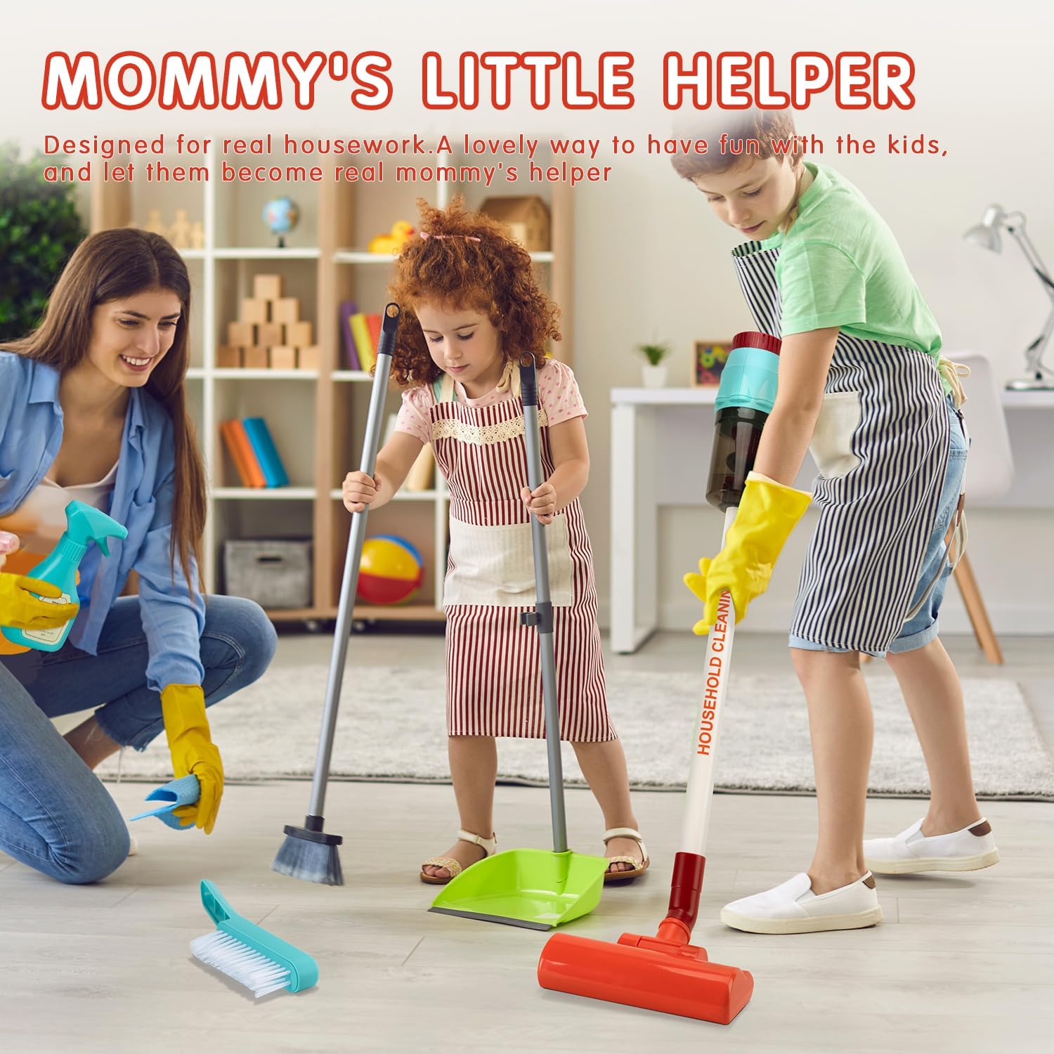 CAPAKIDS Kids Vacuum Cleaning Toy Set, Kids Vacuum That Really Works with Real Suction Light & Sounds Effects, Durable Toy Vacuum Toddler Cleaning Set as Gifts for Children Age 3+