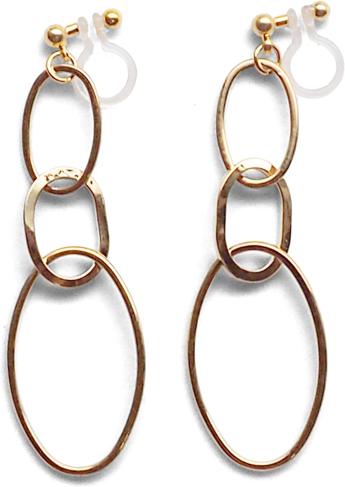 Dangle Triple Gold Hoop Drop Invisible Clip On Earrings for Non Pierced Ears by Miyabi Grace