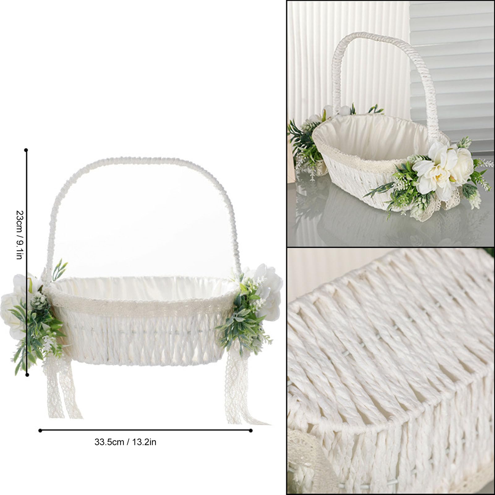 Hochzeits-Blumenmädchenkorb, elegant, handgewebt, Hochzeitsblumenkorb für Brautparty, leichtes und romantisches Design (5799)