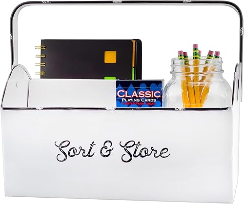 AuldHome Design Enamelware - Carrito rústico con asa, color blanco envejecido para ordenar y almacenar