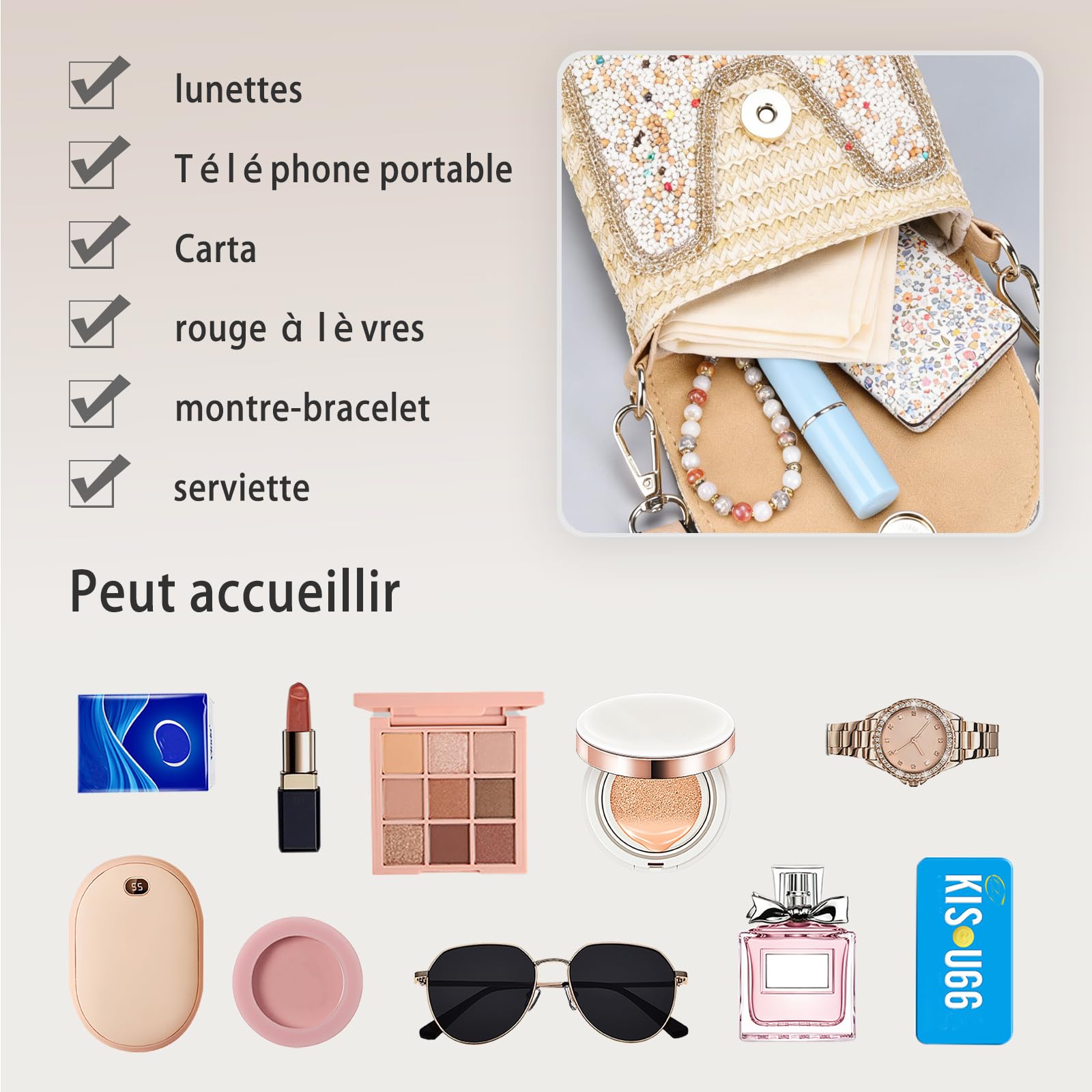CORIOS Sac Tissé en Paille Femme Sac Fourre-Tout Tressés à la Main Sacs Portés Épaule Bohème Sac de Plage D'été Petite Sac à Bandoulière Cabas Rétro Sac à Main Sac pour Téléphone Portable