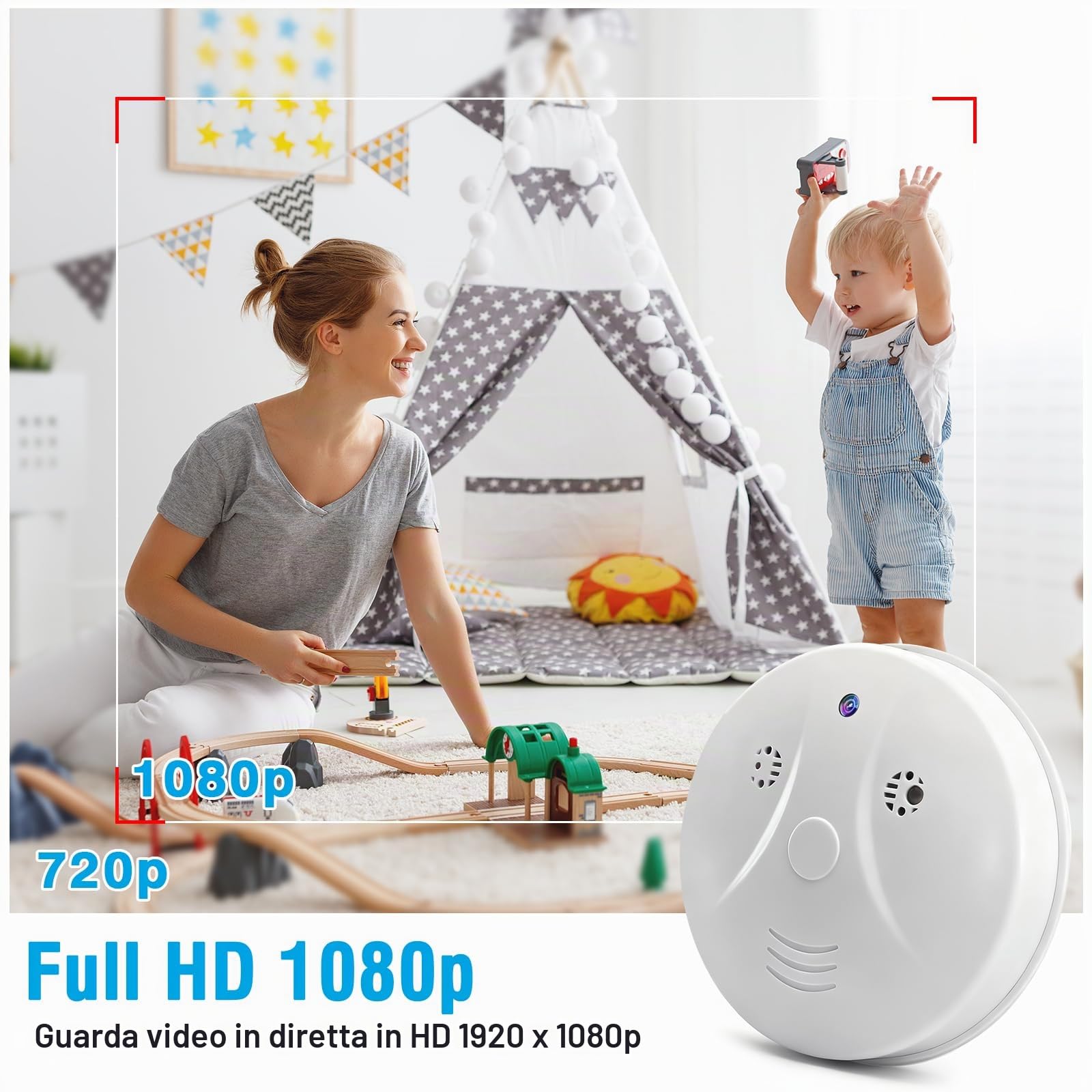 Telecamera nascosta WiFi, 2.4/5G Mini Telecamera Spia Wireless HD Rilevatore di Fumo, HD 1080P Micro Camera Spy con Visione Notturna/Rilevamento di Movimento