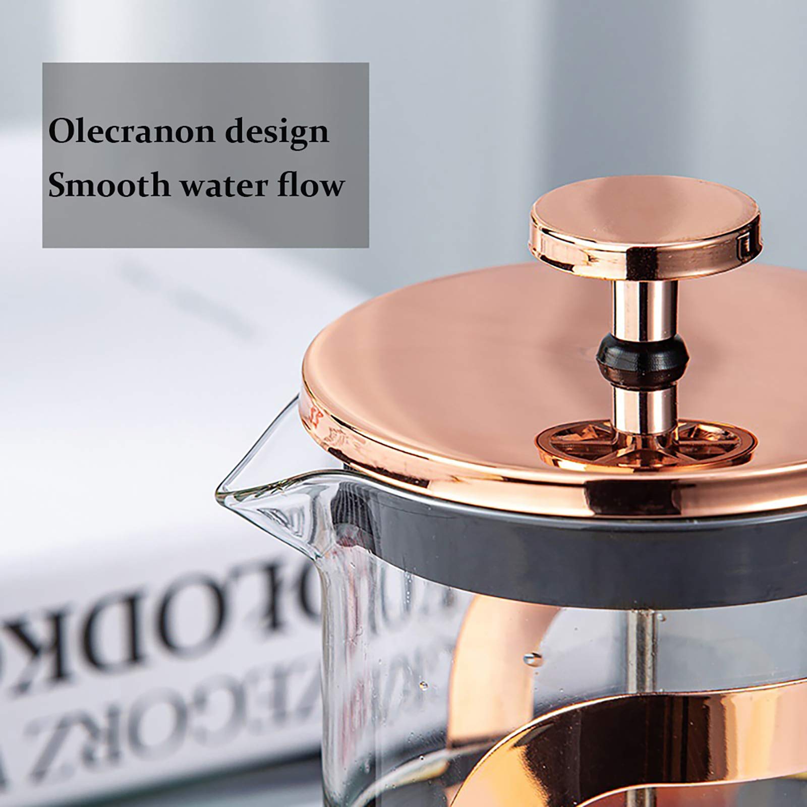 QWEASDF Rosa de Oro Cafetera Resistente al Calor Vidrio borosilicato té del Acero Inoxidable de Fugas Triángulo Base trípode de 3 Niveles Filtration Systems Confort Mango