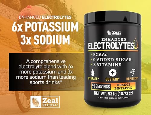 Miniatura 5 de Zeal Electrolyte Powder - 90 porciones Polvo de electrolitos Keto Cero azúcar, BCAA, vitaminas B Potasio, zinc, magnesio Bebida de recuperación