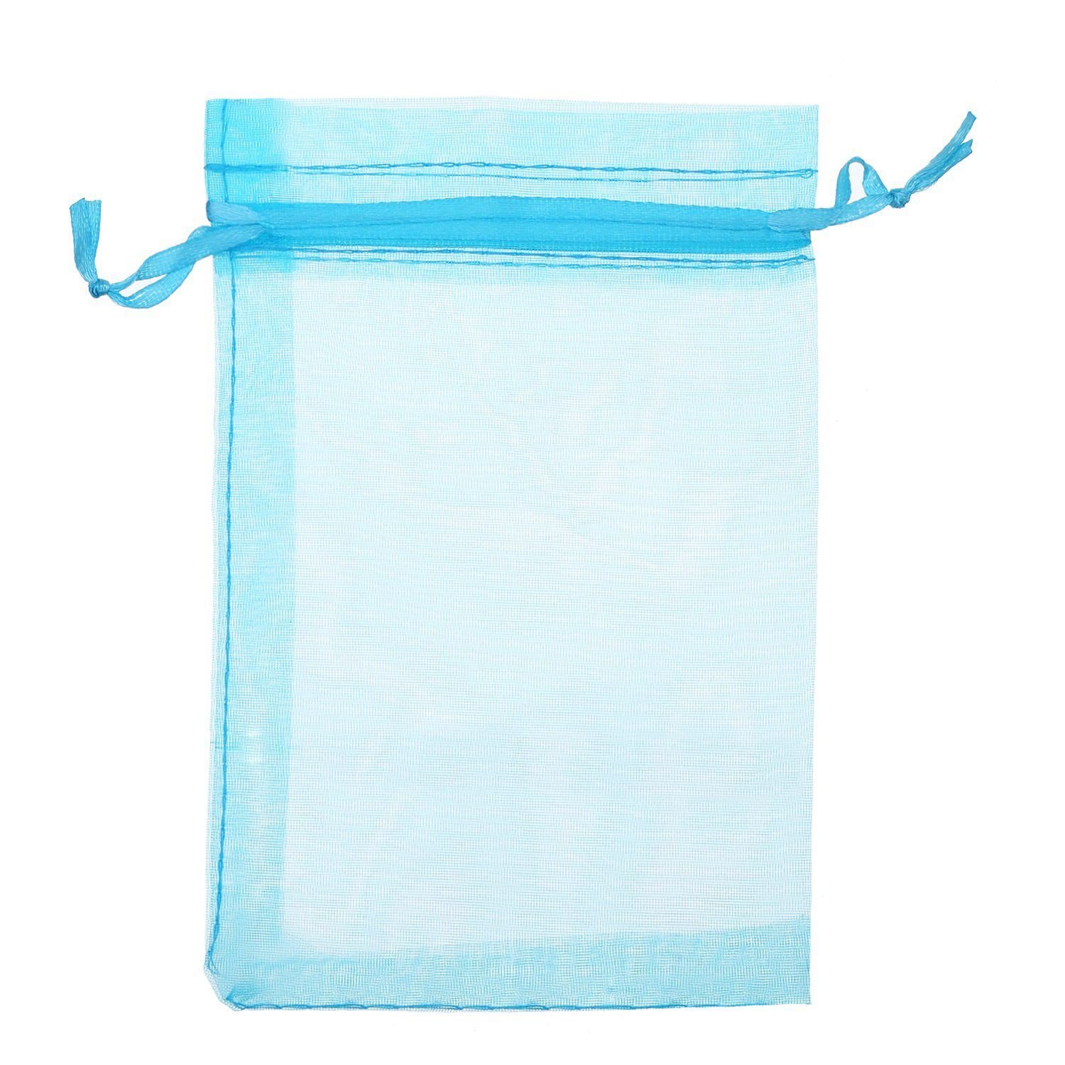 50 Sacchetti Regalo In Organza Con Coulisse - Blu Lago, 9x12 Cm, Per