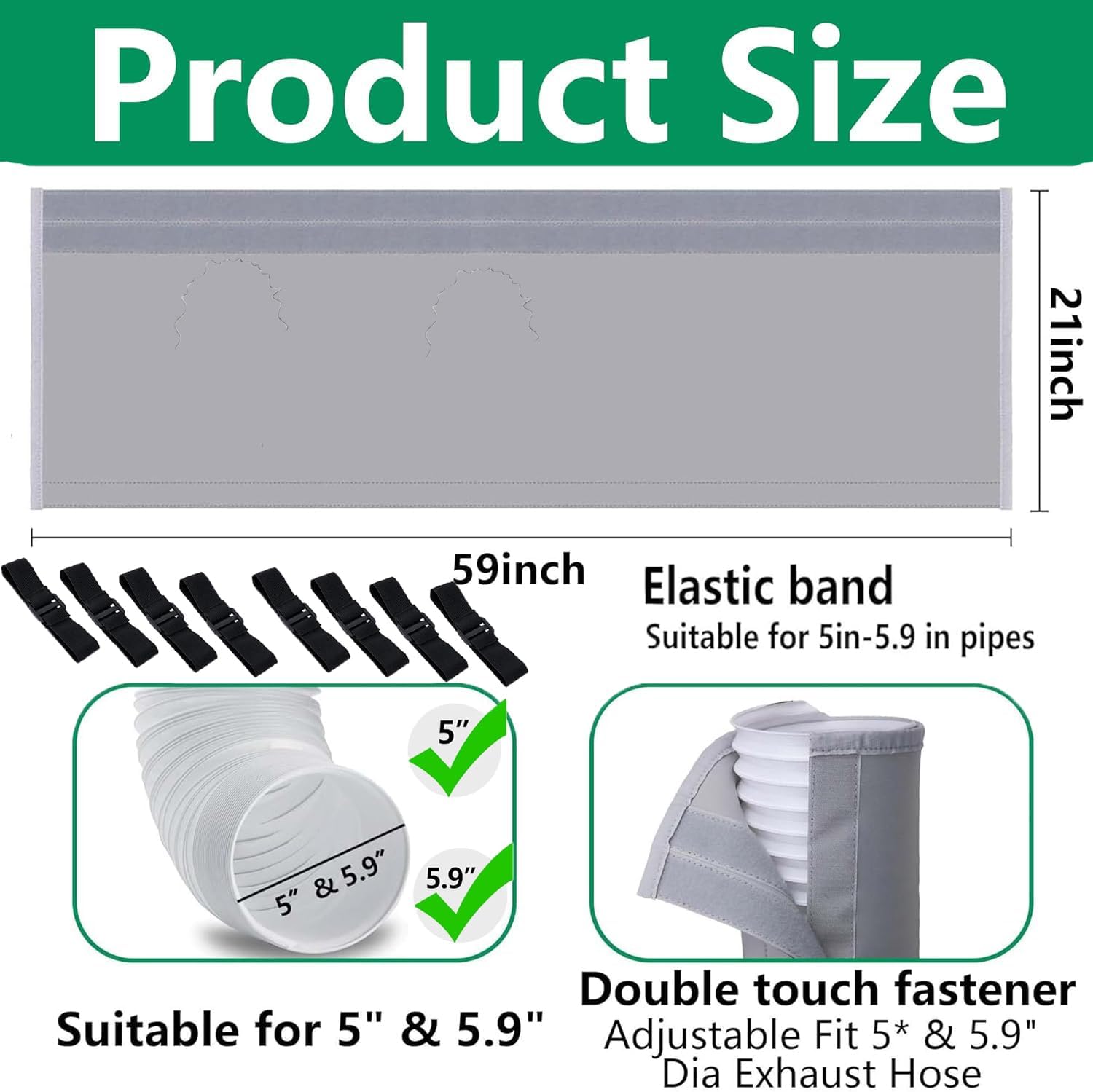 Air Conditioner Hose Cover Wrap - AC Hose Duct Vent Cover Sleeve Insulated Cover for Portable AC for 5" & 5.9" Diameter Exhaust Hoses Tube (Gray, 2 Pcs)