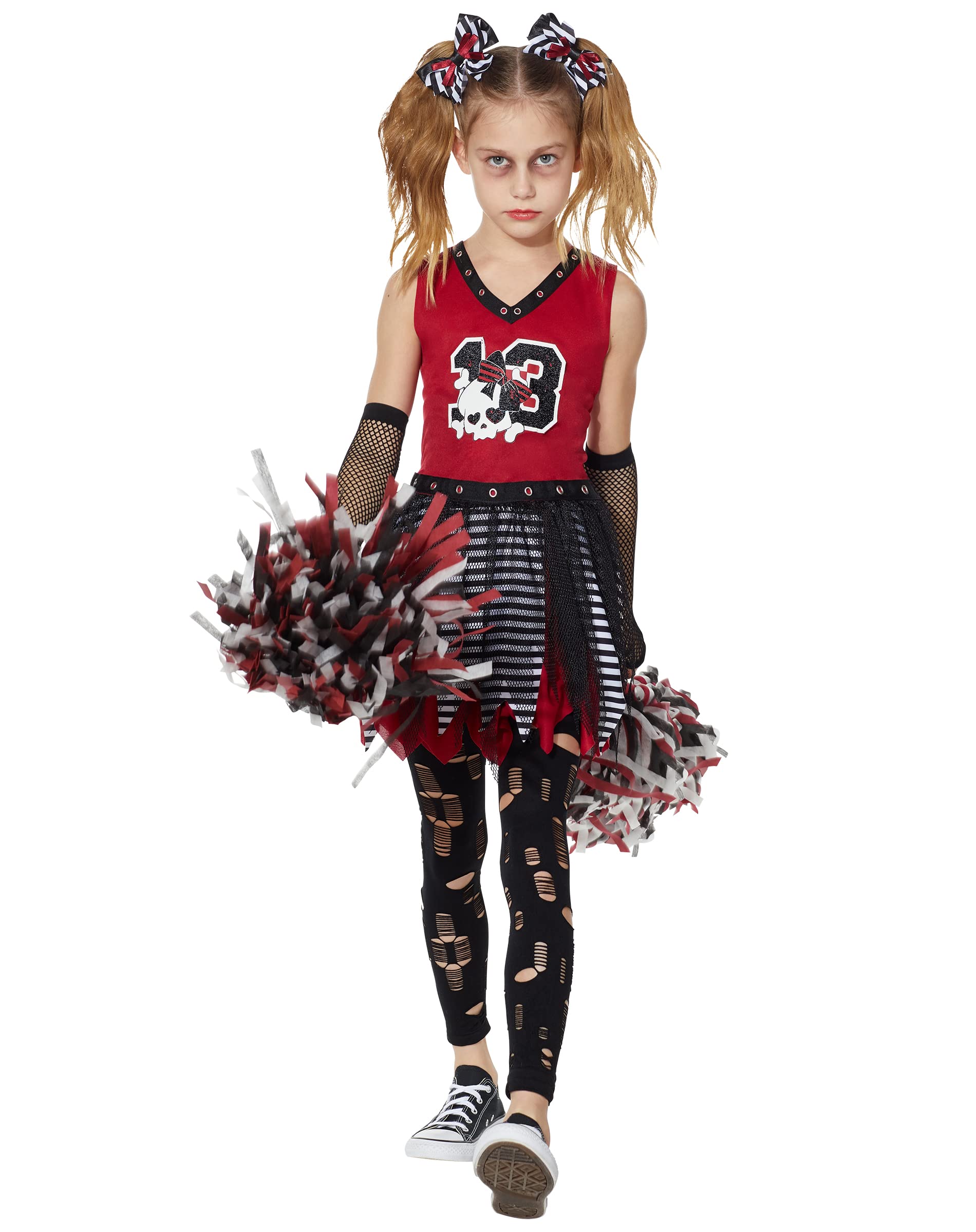 Spirit Halloween Kids Zombie Cheerleader Costume | Cheerleading Uniform | Creepy Cheerleader Dress | Red and Black Skirt