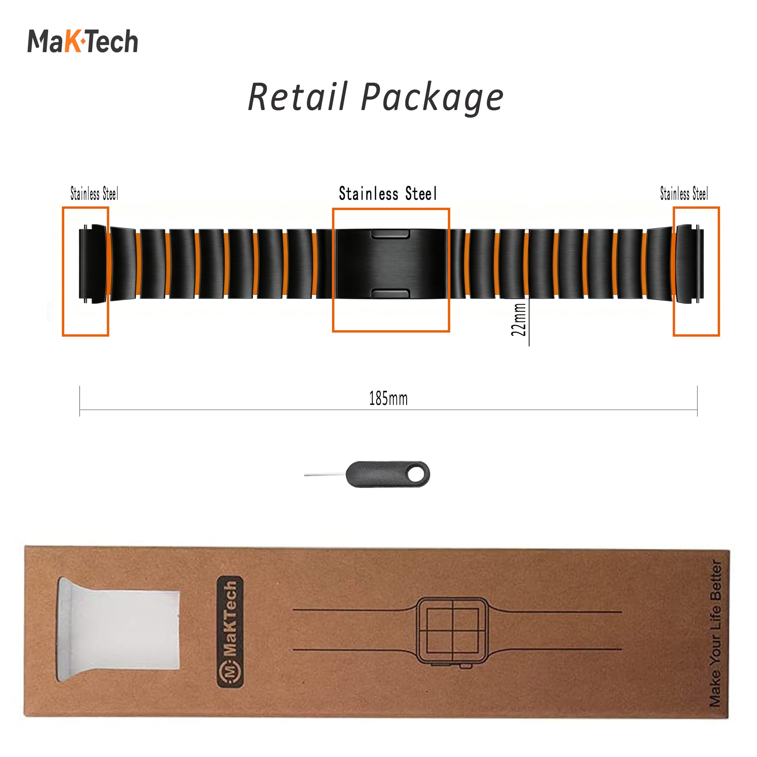 Cinturino Titanio 22mm, Rivestito Silicone, DLC, HID | Bracciale Leggero, Antigraffio DLC, Chiusura Nascosta, per Galaxy Watch 46mm, HUAWEI GT6 46mm, Garmin Forerunner 47mm