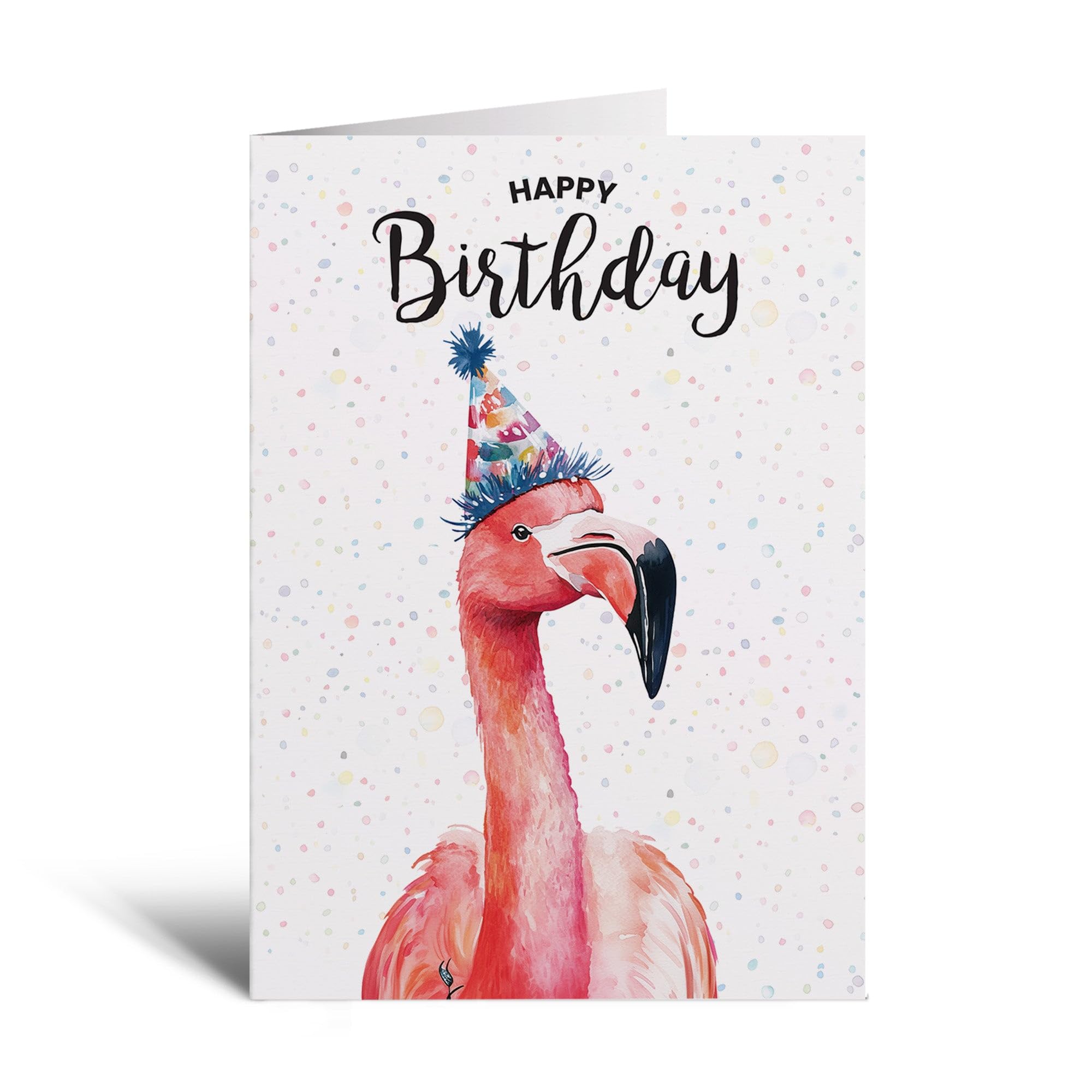 Postcard Prints - Flamingo Illustration Birthday Card for Him or Her - Unique Whimsical Design - 5x7 Inch - 300gsm Matte Finish - Brown Kraft Envelope Included - 5 Card Pack