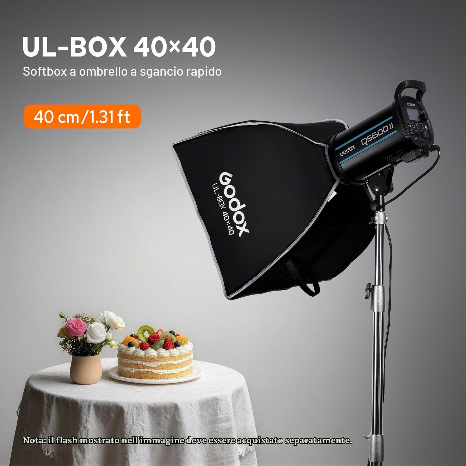 Godox UL-Box 40x40 centimetri / 16x16 pollici Ombrello Softbox a rilascio rapido - Softbox quadrato con diffusori e configurazione rapida, compatibile con il supporto Bowens