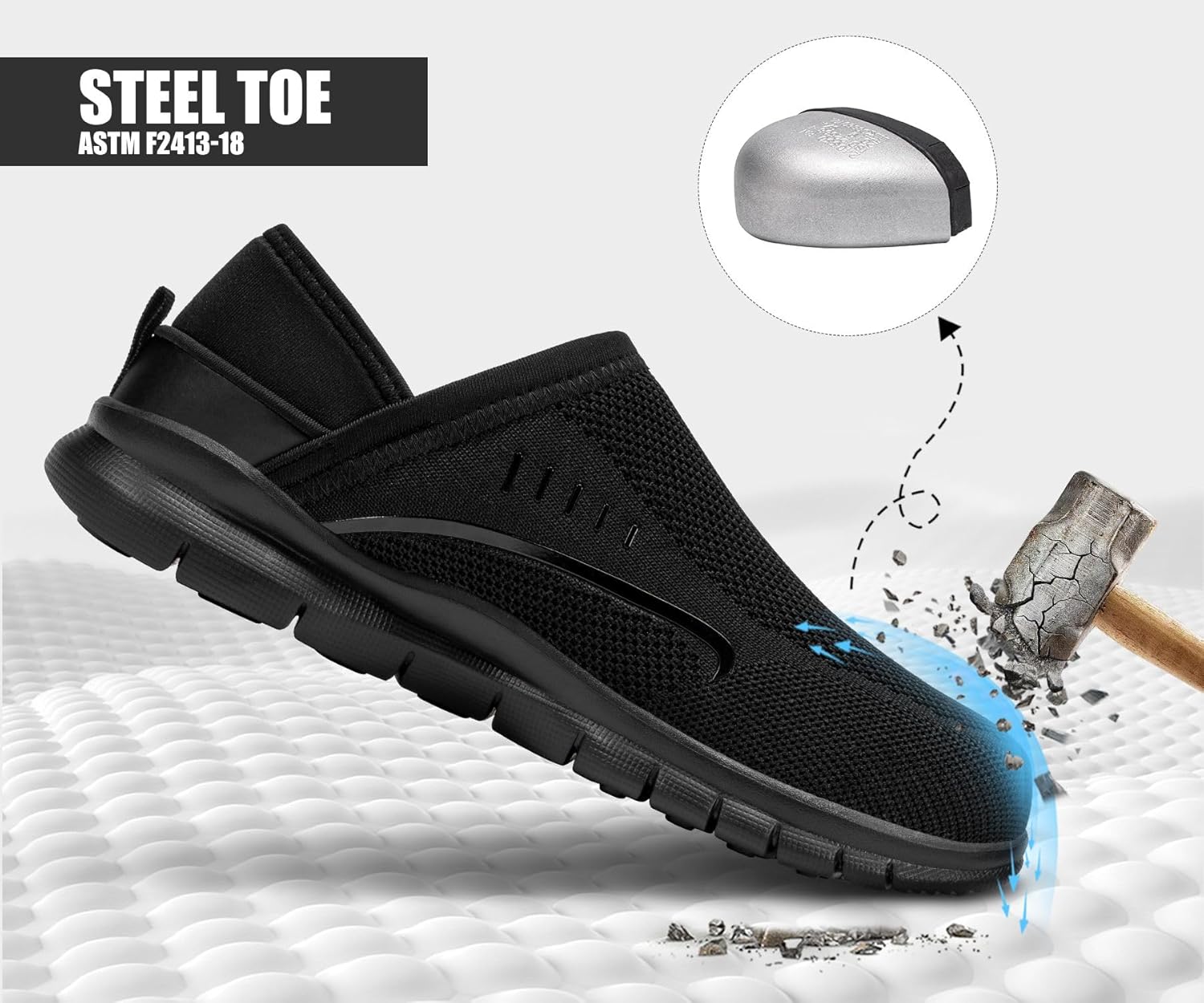 LARNMERN Slip on Steel Toe Shoes for Men Women Composite Toe Shoes Slip on Sneakers Work Safety Shoes Comfortable Lightweight Construction Running Walking Tennis Shoes