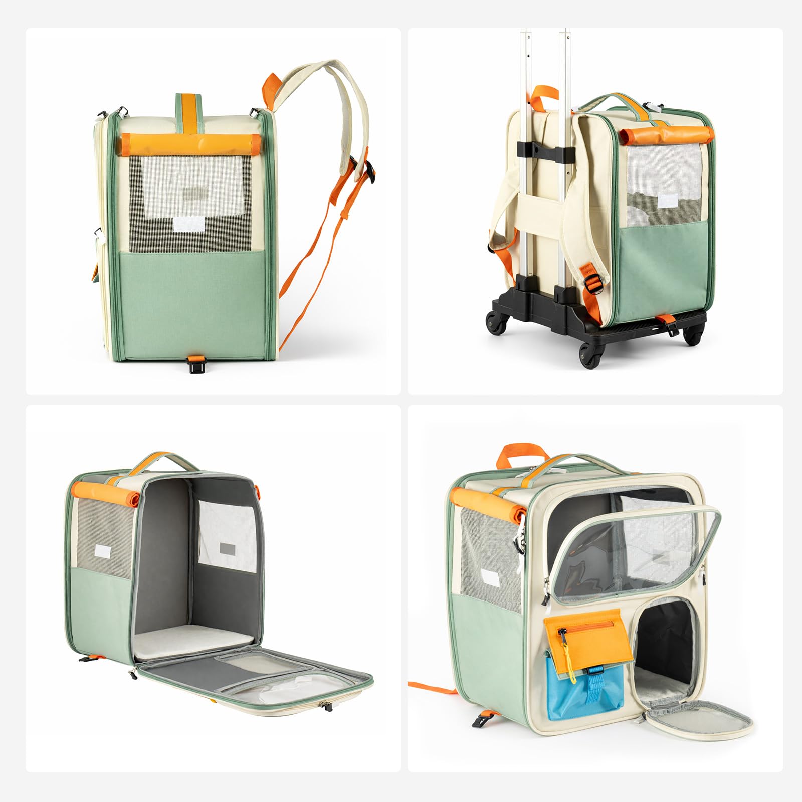 2 in 1 Haustier Rucksack mit Rollen Faltbare Transporttasche für Katze und Hund Trolley Tragetasche aus Oxford Gewebe mit abnehmbarem Teleskopgriff bis 12.5 kg