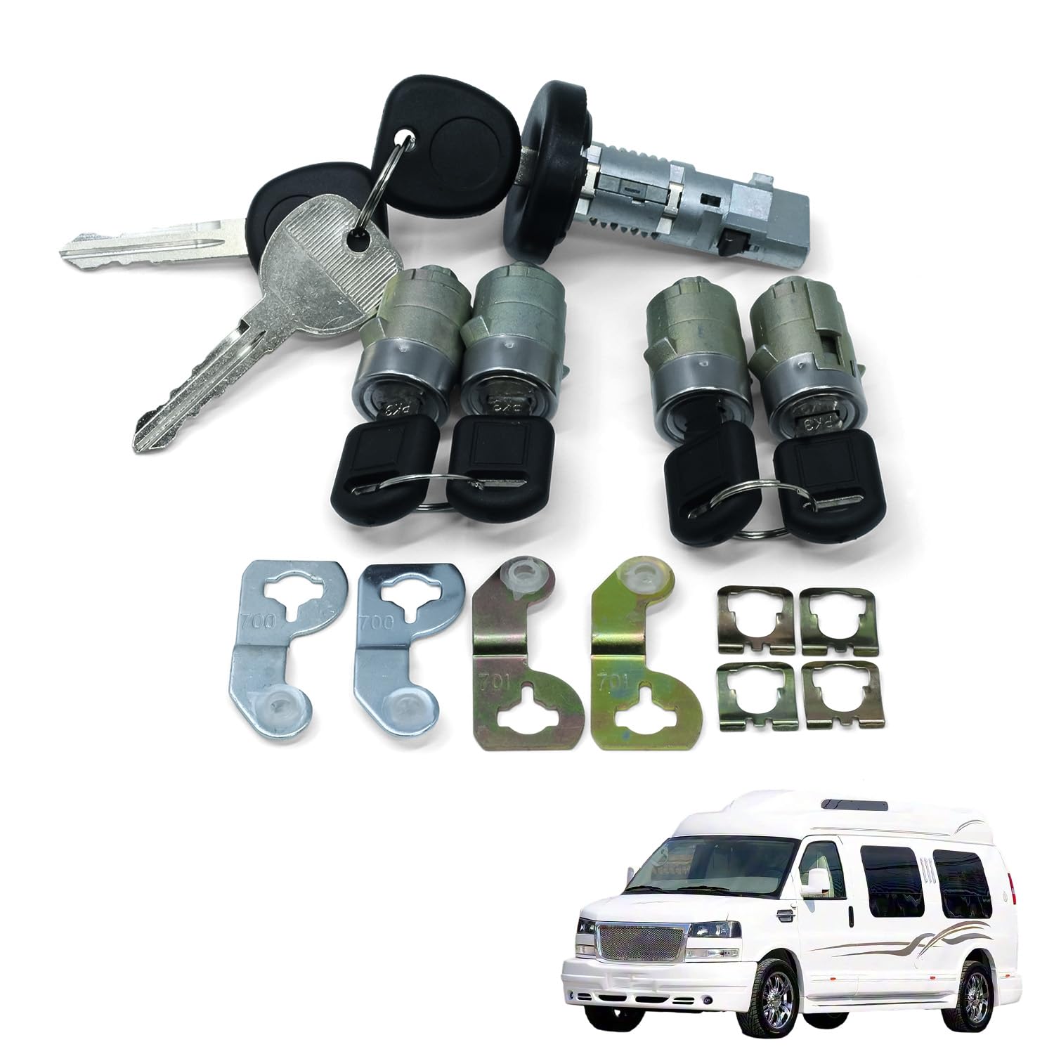 New！ Ignition and 4 Door Lock Cylinder Set Compatible with Chevy Express 1500/2500/3500 Cargo and Passenger 2010–2014, GMC Savana 1500/2500/3500/4500 2010–2014 Replacement for 709271, 7001592, 692931