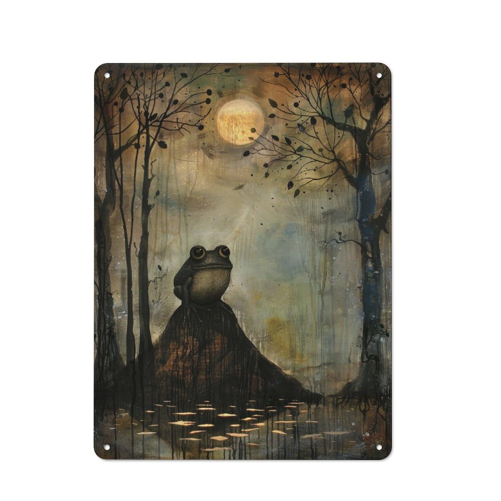 Decorative Metal Plaque with Darkness Frog Design 40x30cm, Warehouse Style Loft Wall Plaque for Flat, Bar, Studio Or Gallery Wall