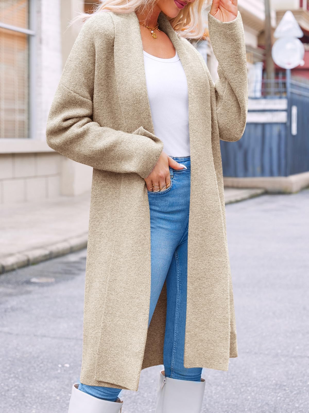 Cicy Bell Langer Damen-Strickjacke, grob, vorne offen, übergroßer Strickmantel, trendig, lässig, Strickjacken