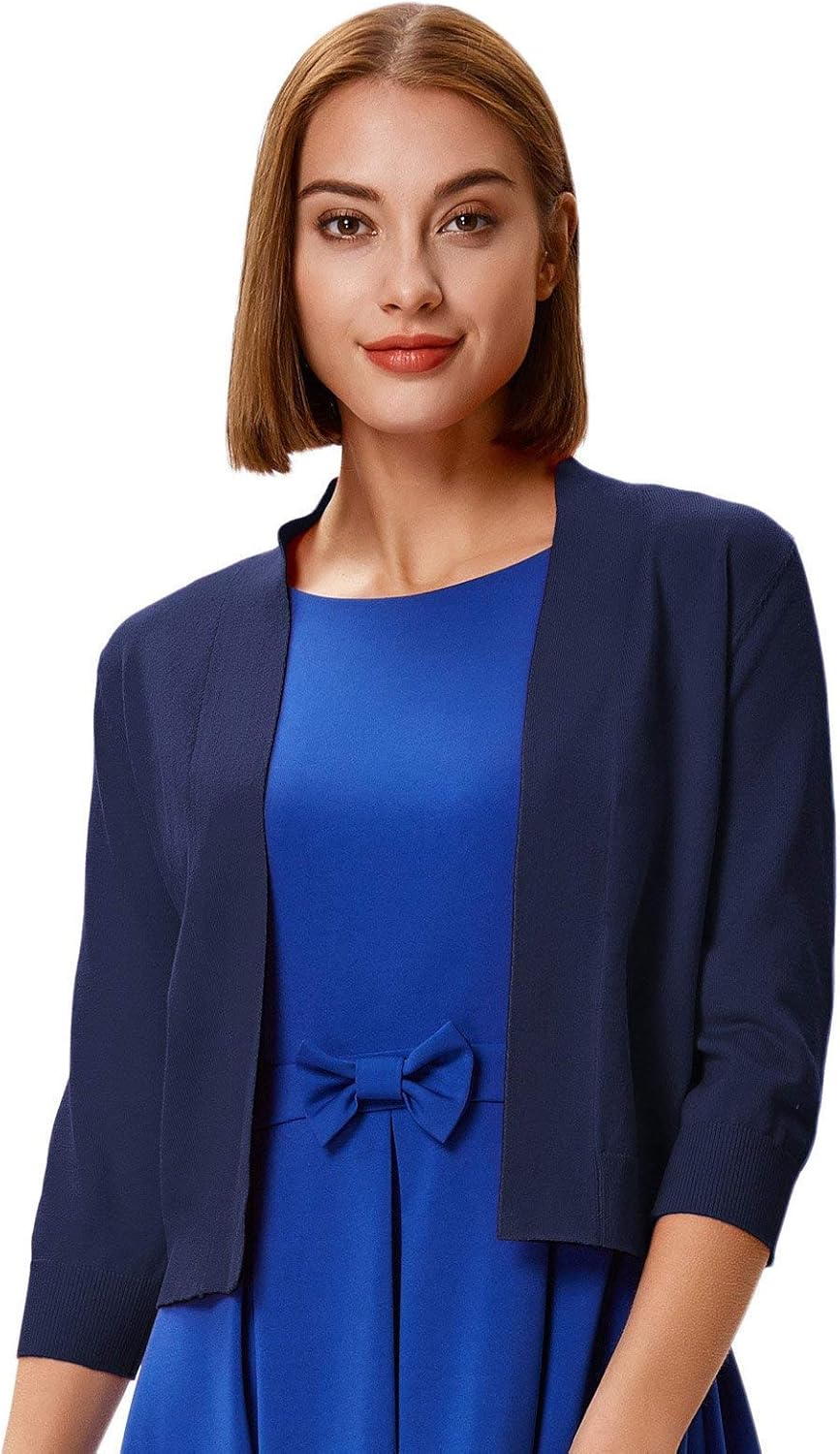 GRACE KARIN Women's 3/4 Sleeve Knit Cropped Cardigan Sweaters Open Front Bolero Shrugs Sweater Tops S-3XL - Image 2