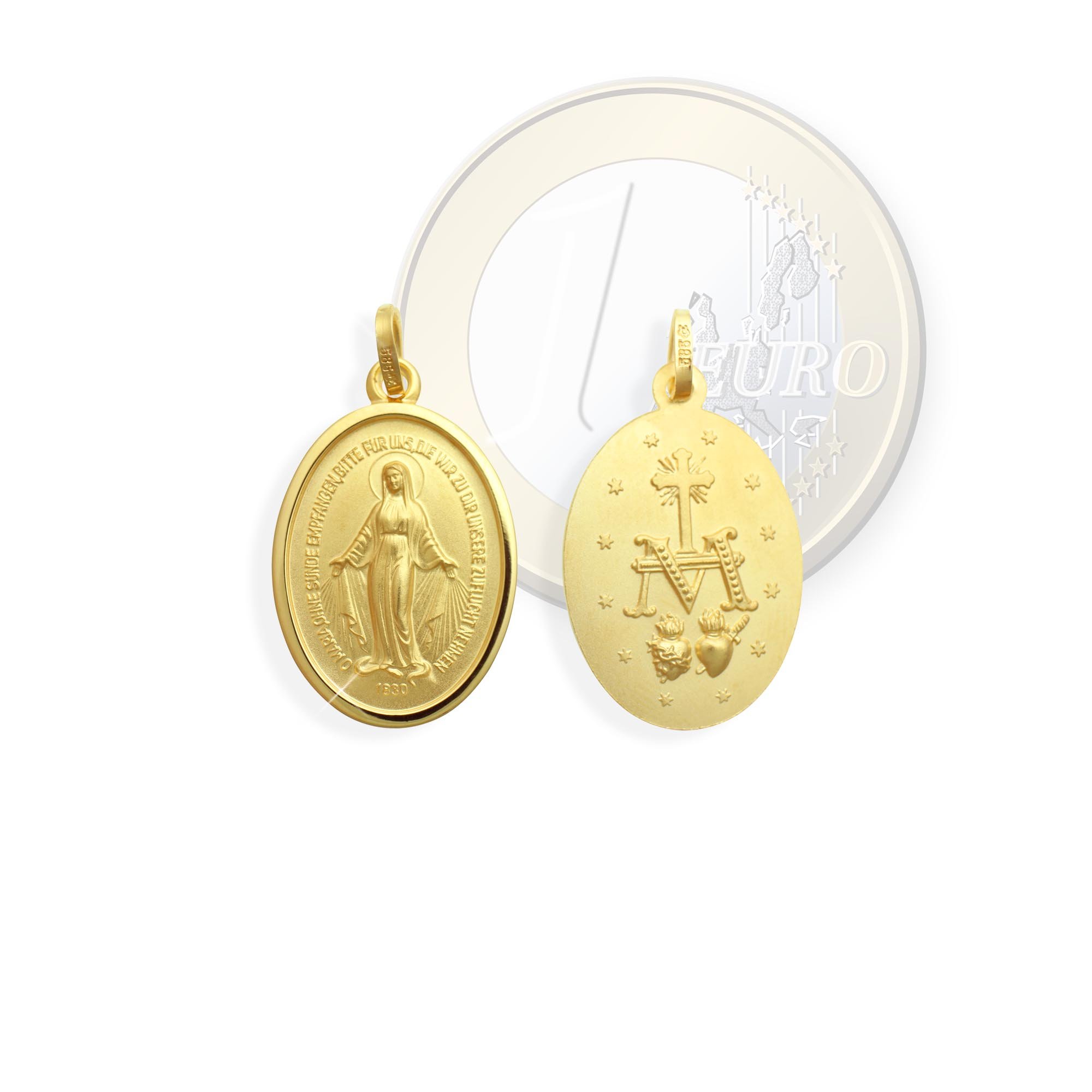 Wundertätige Madonna Immaculata Milagrosa Marienanhänger Medaille echt 8 Karat Gold 333
