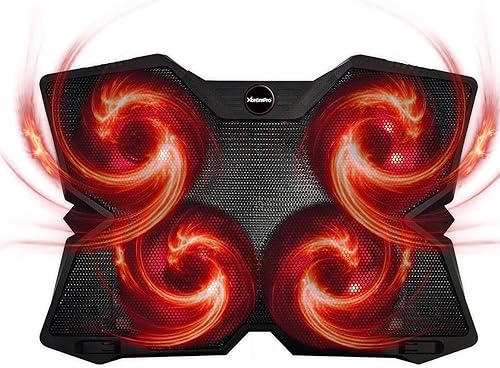 Enfriador portátil de malla metálica para laptop, 4 ventiladores silenciosos con luz LED roja, altura ajustable, portátil de hasta 17 pulgadas, 2