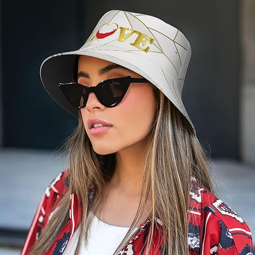 Miniatura 7 de Bucket Hat Golden Love Typography Easter Island Rapa NUI Flag Flag Fisherman's Cap Men and Women. Sun Hats