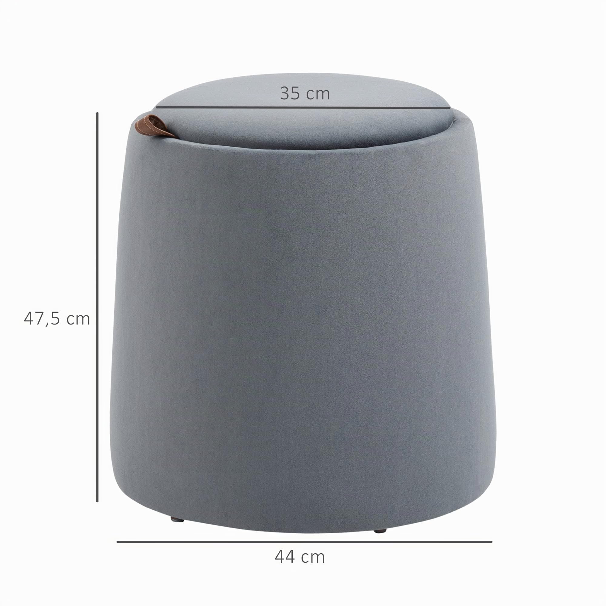 HOMCOM Pouf Coffre Rangement, Tabouret Rond avec Couvercle réversible, Pouf Repose-Pieds en Tissu Velours givré, pour la Chambre à Coucher, entrée, Salon, Charge 150 Kg, Ø 44 x 47,5 cm, Gris