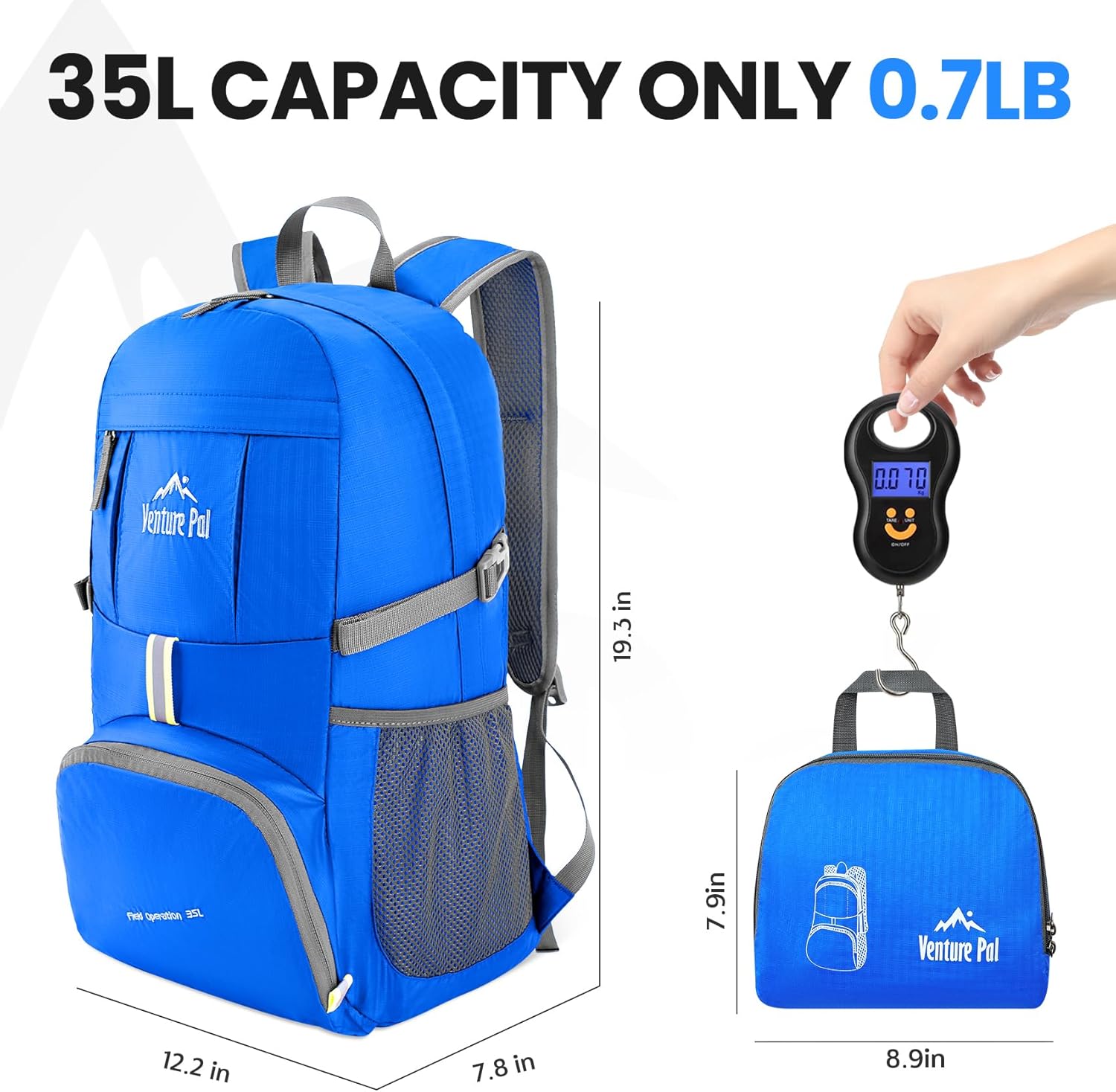 Venture Pal 35L Ultralight Lightweight Packable Foldable Travel Camping Hiking Outdoor Sports Backpack Daypack B2.royalblue 35L