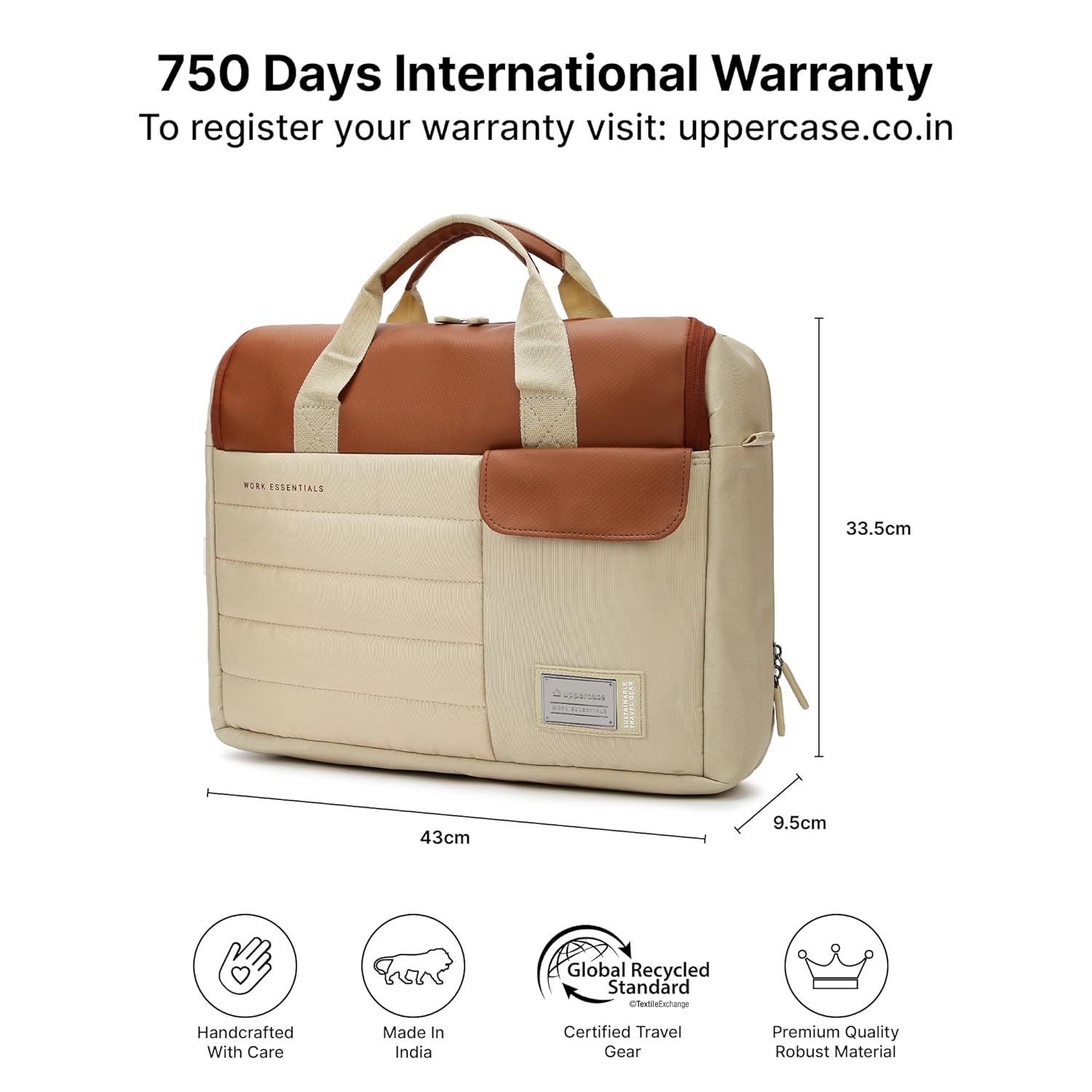 uppercase 14L Omega 03 Professional Laptop Messenger Bag | up to 15.6''| 3x More Water Resistant| Tablet Compartment| Multiple Organisers| Office Bag for Men & Women (Beige) 25