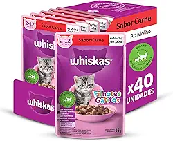 Pack Ração Úmida Whiskas Sachê Carne ao Molho para Gatos Filhotes 85 g - 40 unidades