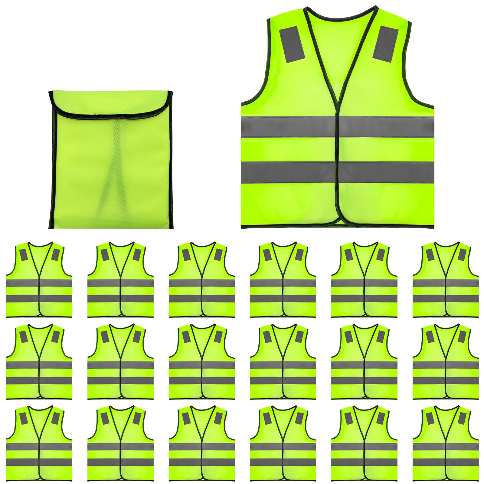 RWFMO 20 Pack Hi Vis Vests, Yellow Reflective Safety Waistcoats for Adults
