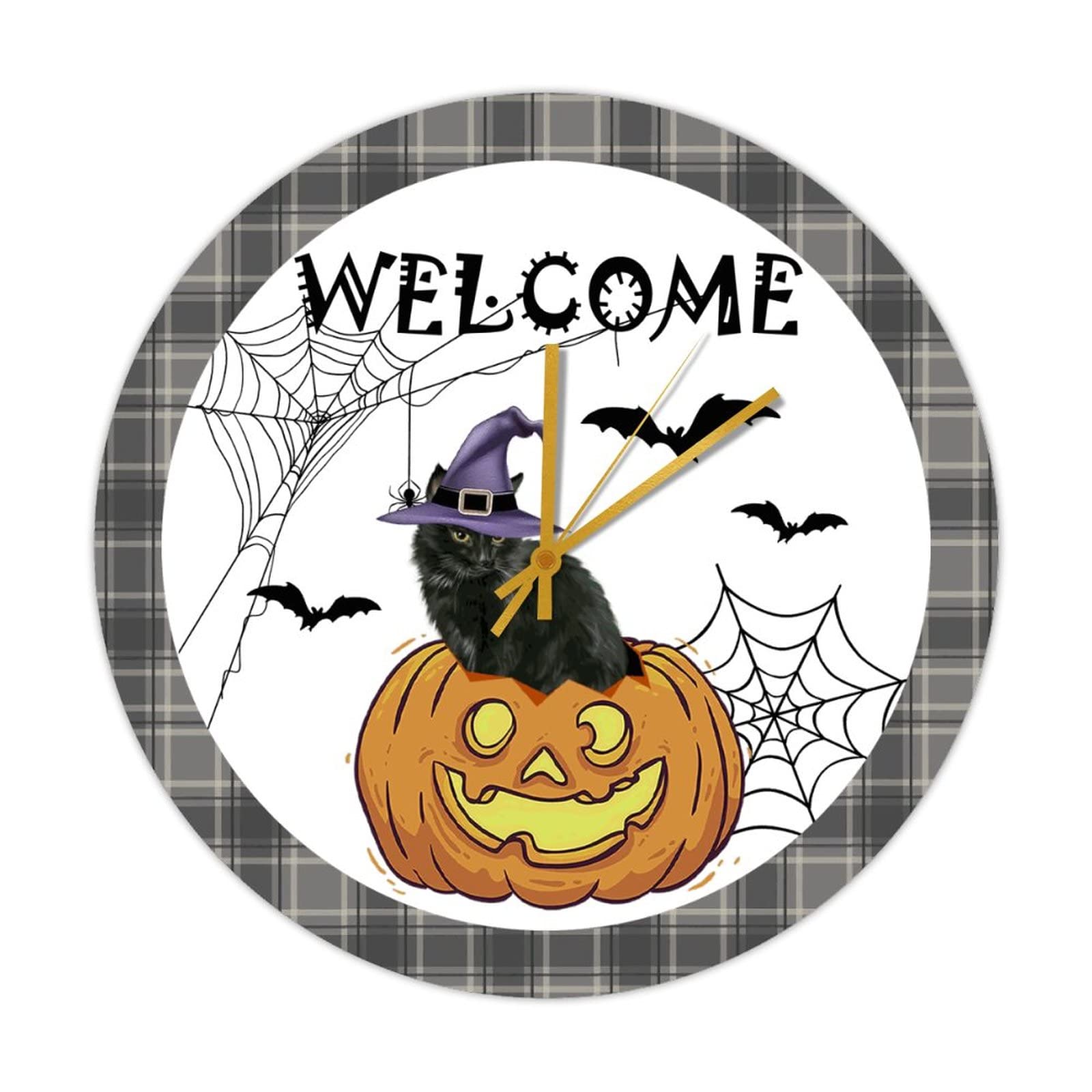 Horloge murale ronde Halloween en bois pour supprimer le bruit des aiguilles