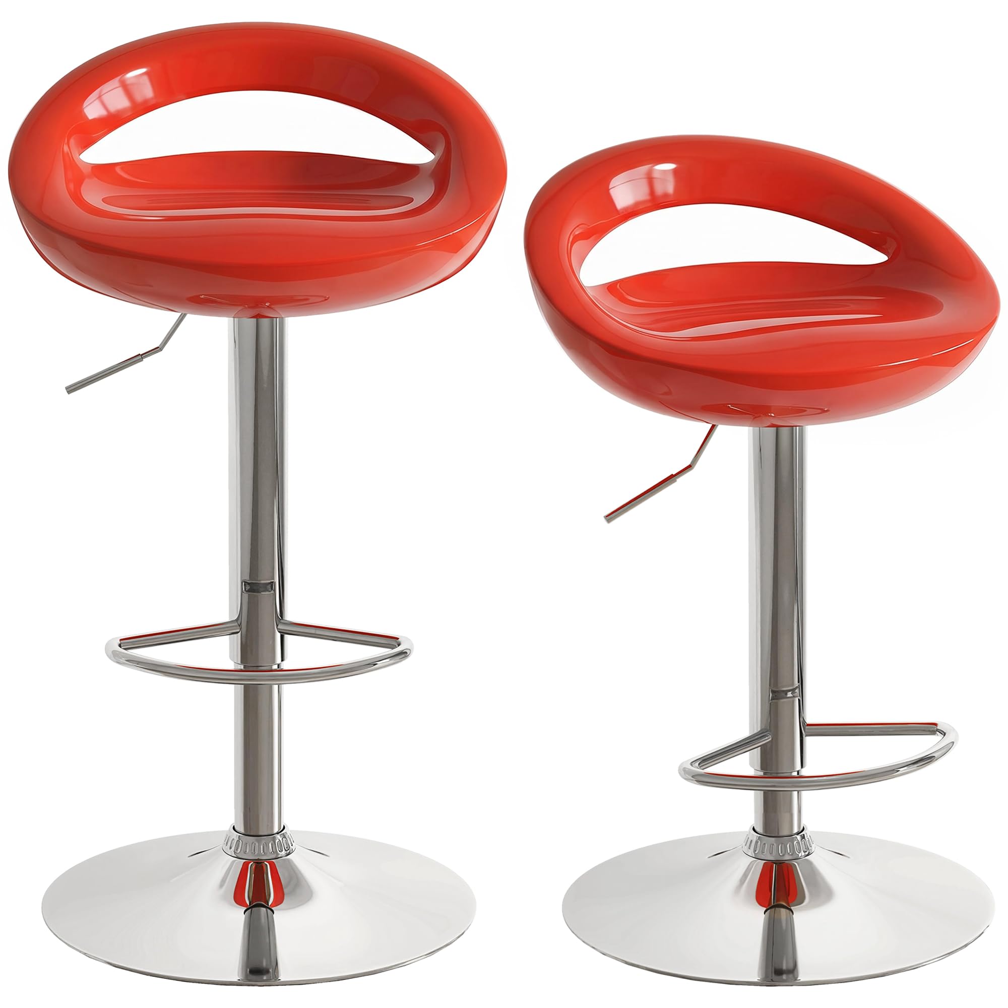 HOMCOM Lot de 2 Tabourets de Bar Réglable en Hauteur 46x41x76-96cm Rouge