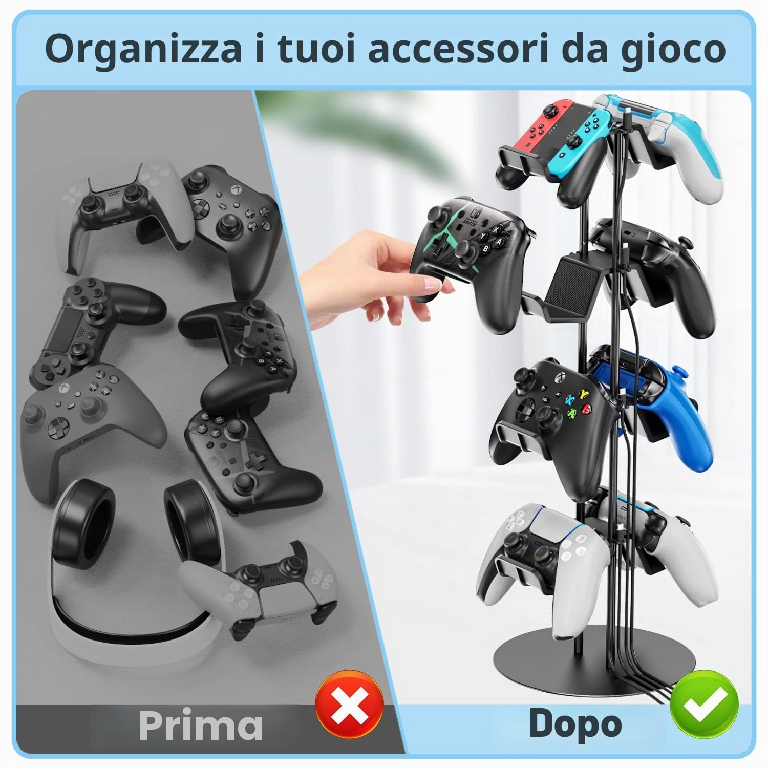 Kytok Supporto per Controller, Supporto Cuffie Gaming a 4 Livelli, Universale Staffe Controller PS5/PS4/Xbox/Nintendo Switch, Support Cuffie da Scrivania per 8 Controllore