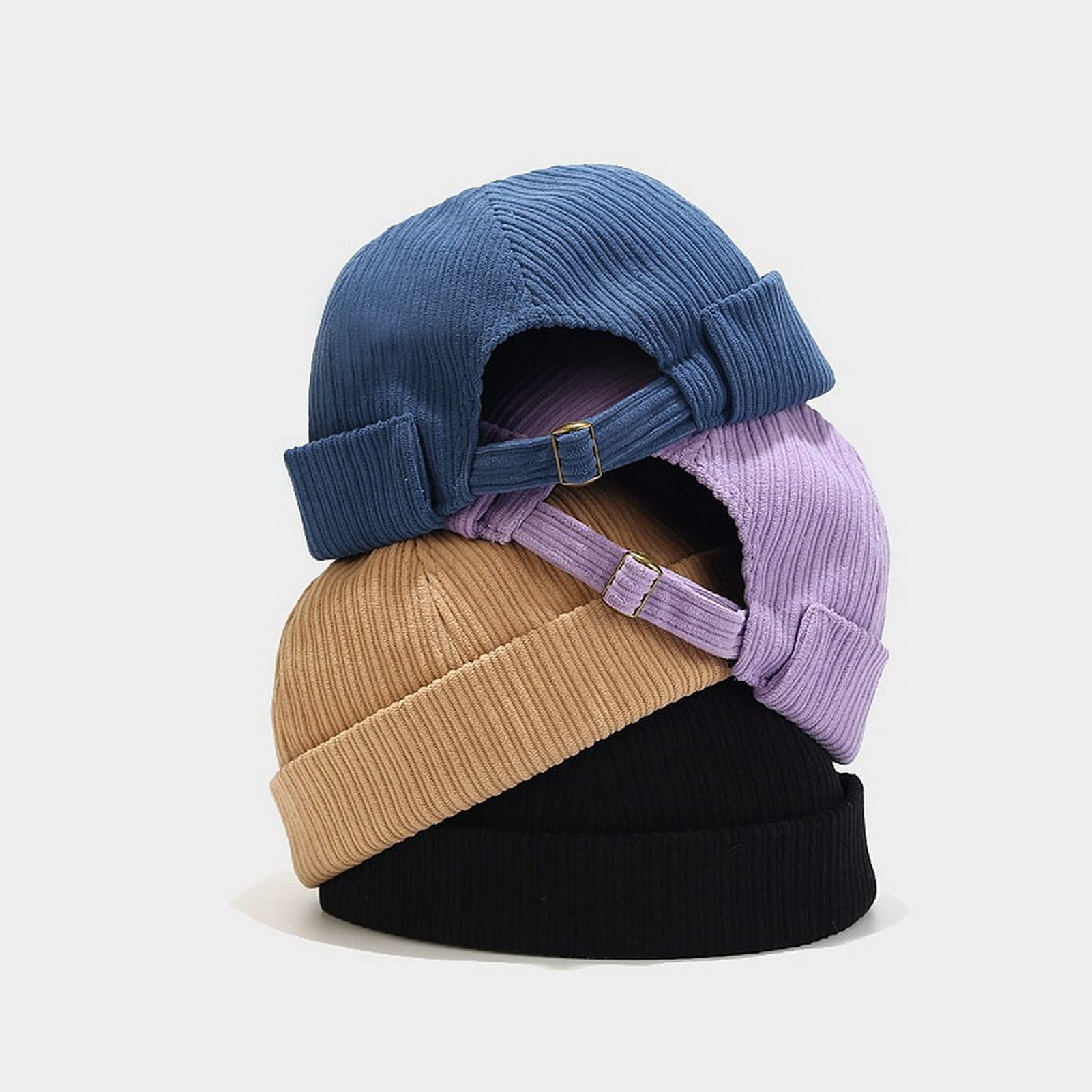 Faringoto Sombrero de pana de color sólido con diseño de cubo para hombre y mujer, gorra de manga enrollada, sombrero retro