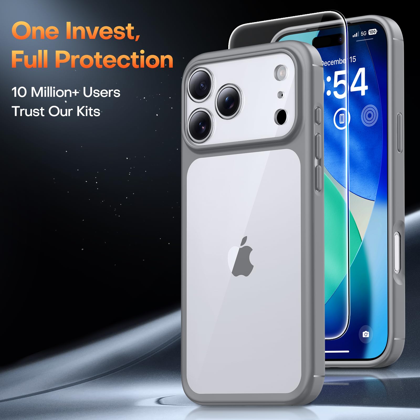 TAURI Coque pour iPhone 17 Pro avec Verre Trempé,Protection Totale de la Caméra, Protection Militaire, Coque Bumper Transparente Antichoc - Gris