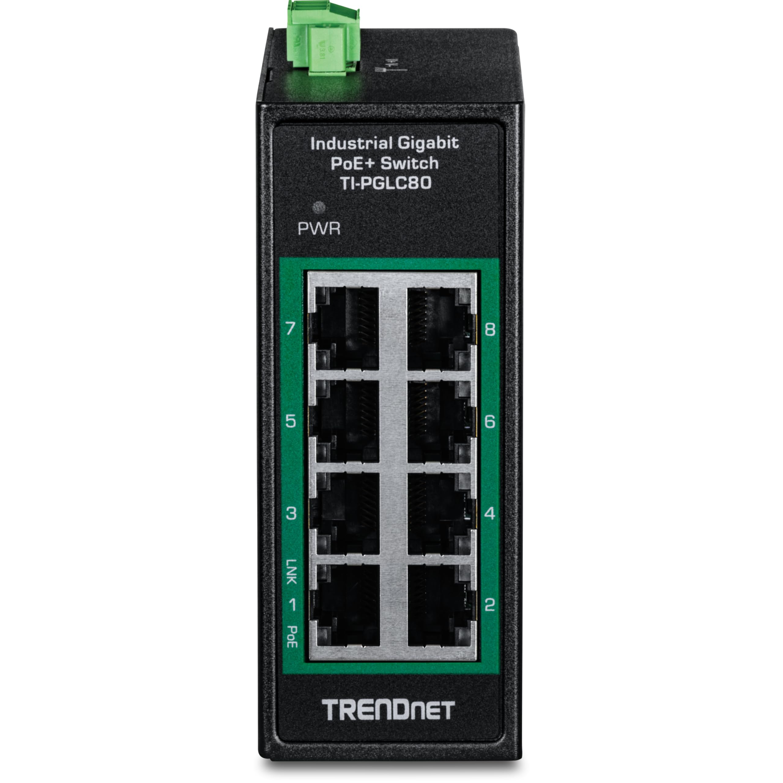 TRENDnet - Mini Interruptor Industrial Gigabit PoE+ DIN-Rail de 8 Puertos, TI-PGLC80, 8 Puertos Gigabit PoE+, 200 W PoE+ de presupuesto de Potencia, 16 Gbps, Compatible con NDAA y TAA
