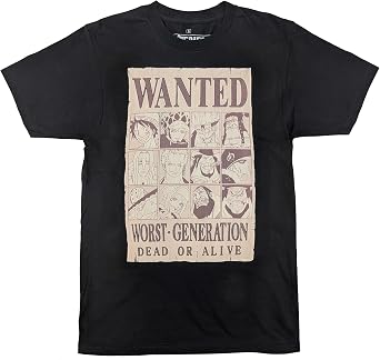 Ripple Junction One Piece Mens Short Sleeve T-Shirt Wanted Dead Or Alive Worst Generation Bounty Poster Officially Licensed