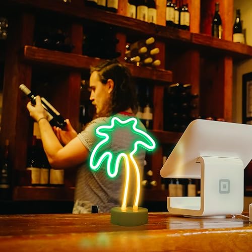 Miniatura 3 de ENUOLI Letreros de neón de palmera de coco LED con batería, alimentados por USB, luz de neón con base de soporte para suministros de fiesta,