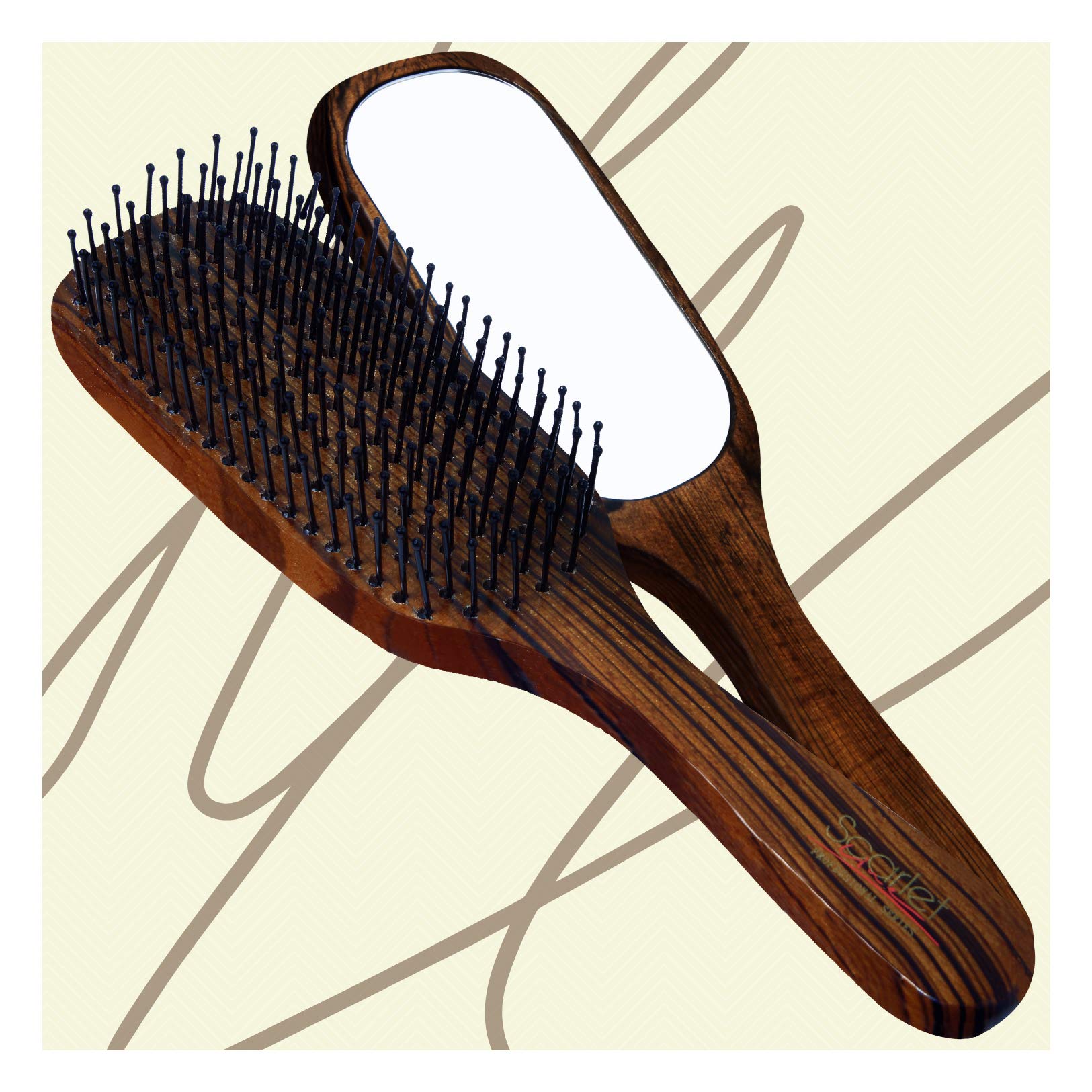 Professional Mirror Ebony Maple Wood Anti Static Large Paddle Hair Brush with Mirror and Wooden Handle for Men And Women, Brown Colour