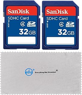 2 Pack SanDisk 32 GB Class 4 SDHC Flash Memory Card Retail works with Moultrie M-990i, A-7i , M-888 Mini, PANORAMIC 150 Game Trail Cameras - With Everything But Stromboli Microfiber Cloth