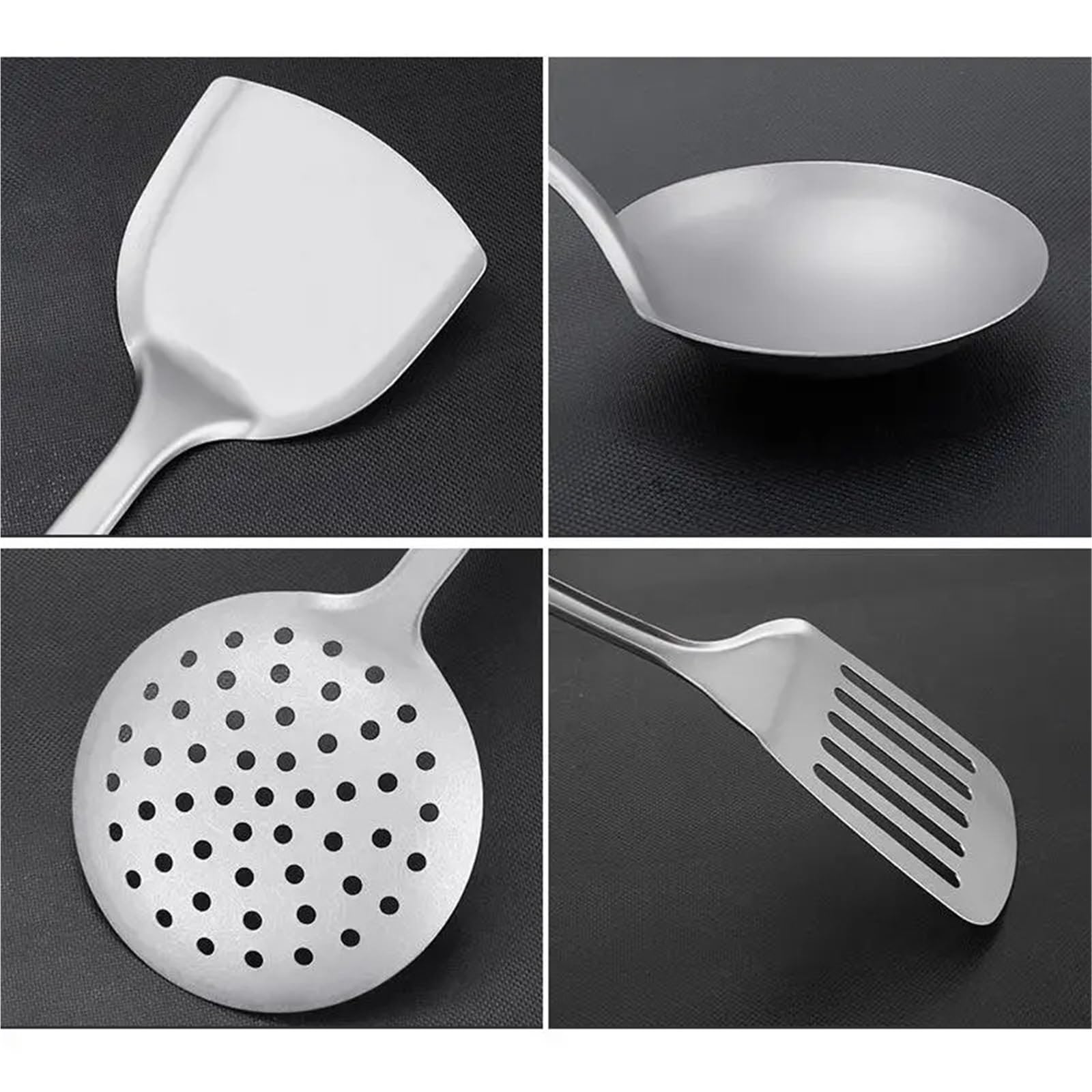 4 Stück Edelstahl-Wok-Spatel mit langem Griff Für Die Küche | Küchenhelfer, Kochutensilien-Set, Reislöffel, Schöpfkelle, Kochutensilien