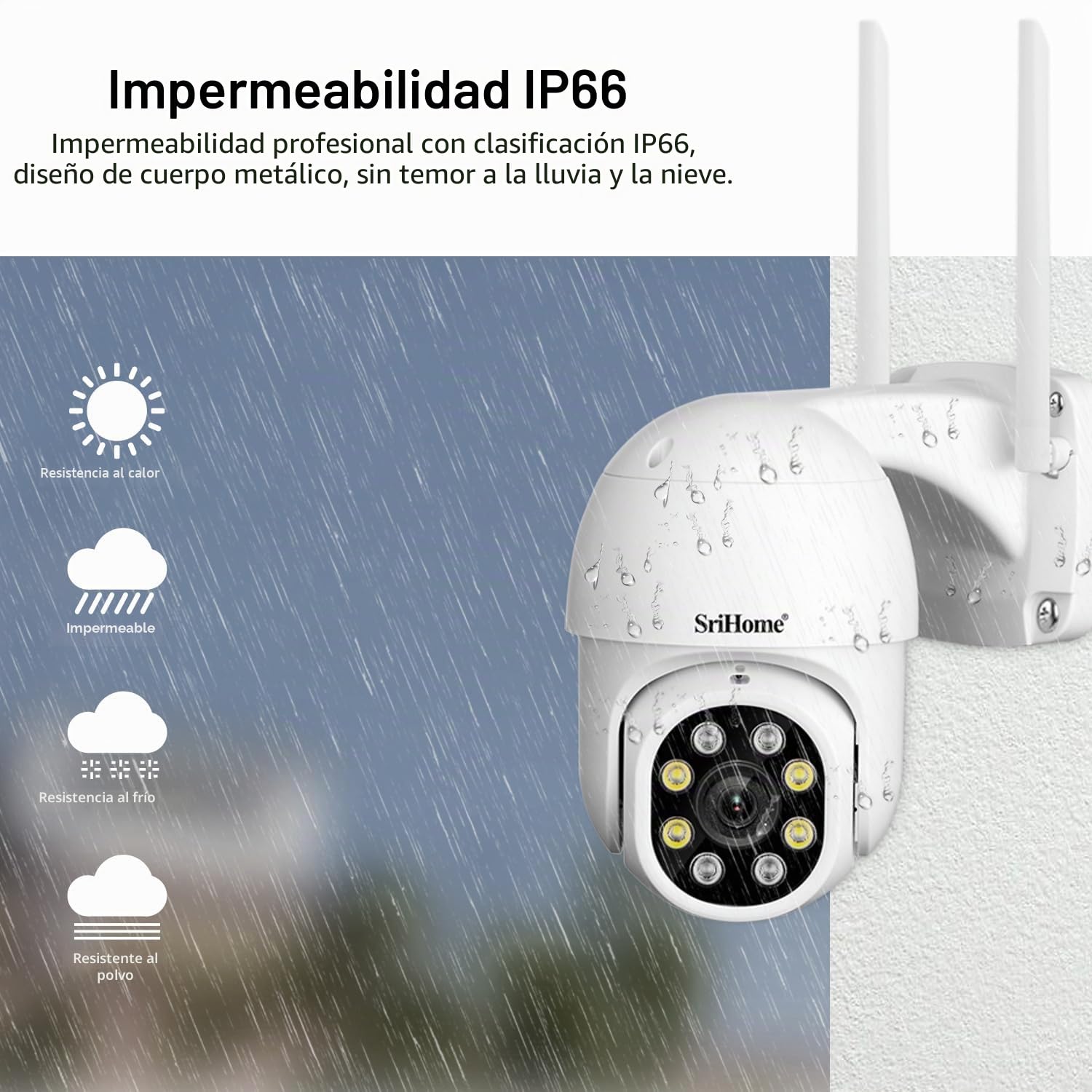 Cámara de vigilancia de Seguridad SriHome, 2MP WiFi PTZ IP Camera, Seguimiento de Movimiento automático,Visión Nocturna,IP66 Resistente al Agua,Audio 2Way