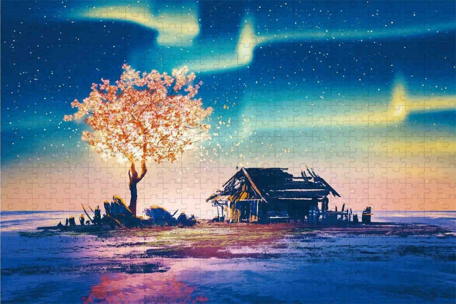 Rotes Brückenhaus und Heißluftballon – 2000-teiliges Holzpuzzle – Puzzles für Erwachsene und Familie