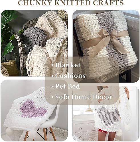 Miniatura 6 de SUNTQ Paquete de 8 hilos de felpilla gruesos para ganchillo, hilo grueso y esponjoso para tejer a mano, hilo de felpa suave para cojines, cama de