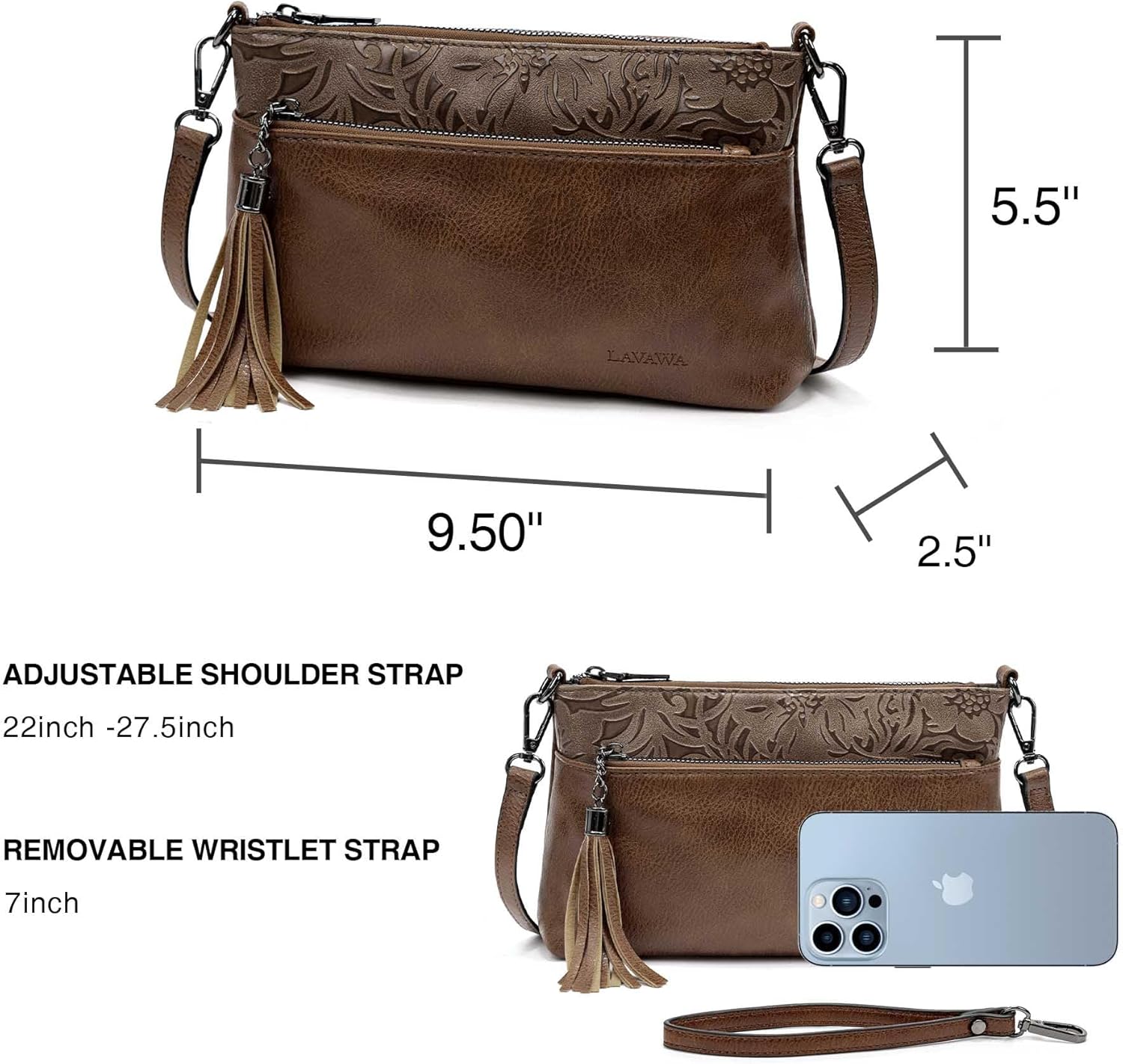 Women's Crossbody Handbag Small Vintage, Ladies Wallet Western Adjustable Phone Purse Clutch Turquoise Concho Embossed - Image 4