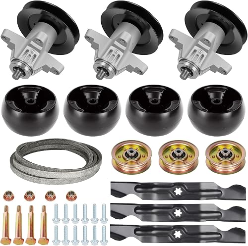 50 inch Spindle Rebuild Kit Fit for Cub Cadet RZT 50,ZT50,RZT-50, 3 Spindles 618-04125 618-04126, 3 Blade 742-04053A,3 Idler 756-04129,1 Belt 754-04044, 4 Deck Wheel 734-04155