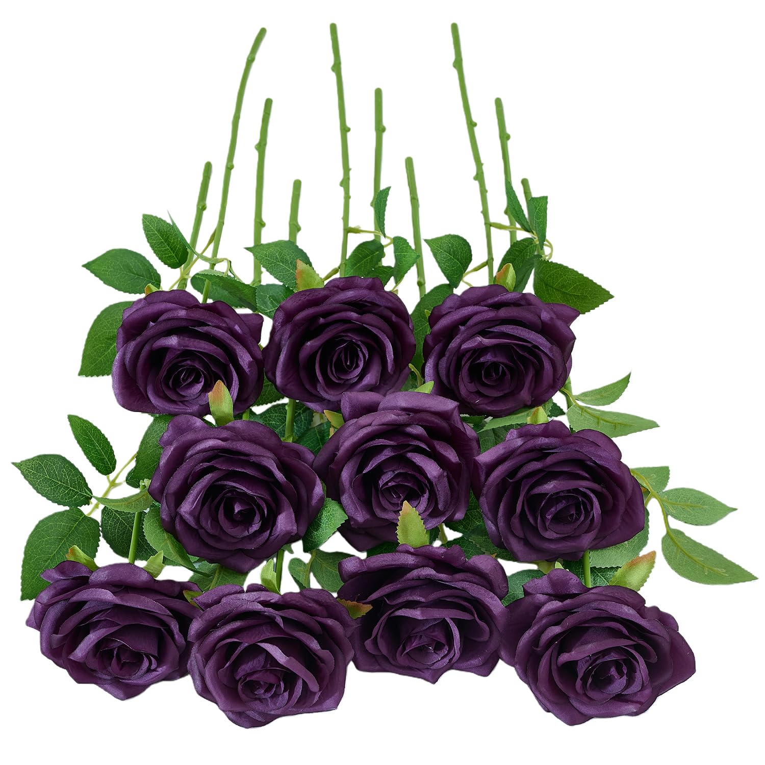 LATRORA 10pcs Plum Rose Artificial flowers Fake Roses Artificial Flowers, with Stemsroses Fake Artificial Roses Silk Flowers, for Home Garden Party Hotel Office Decor