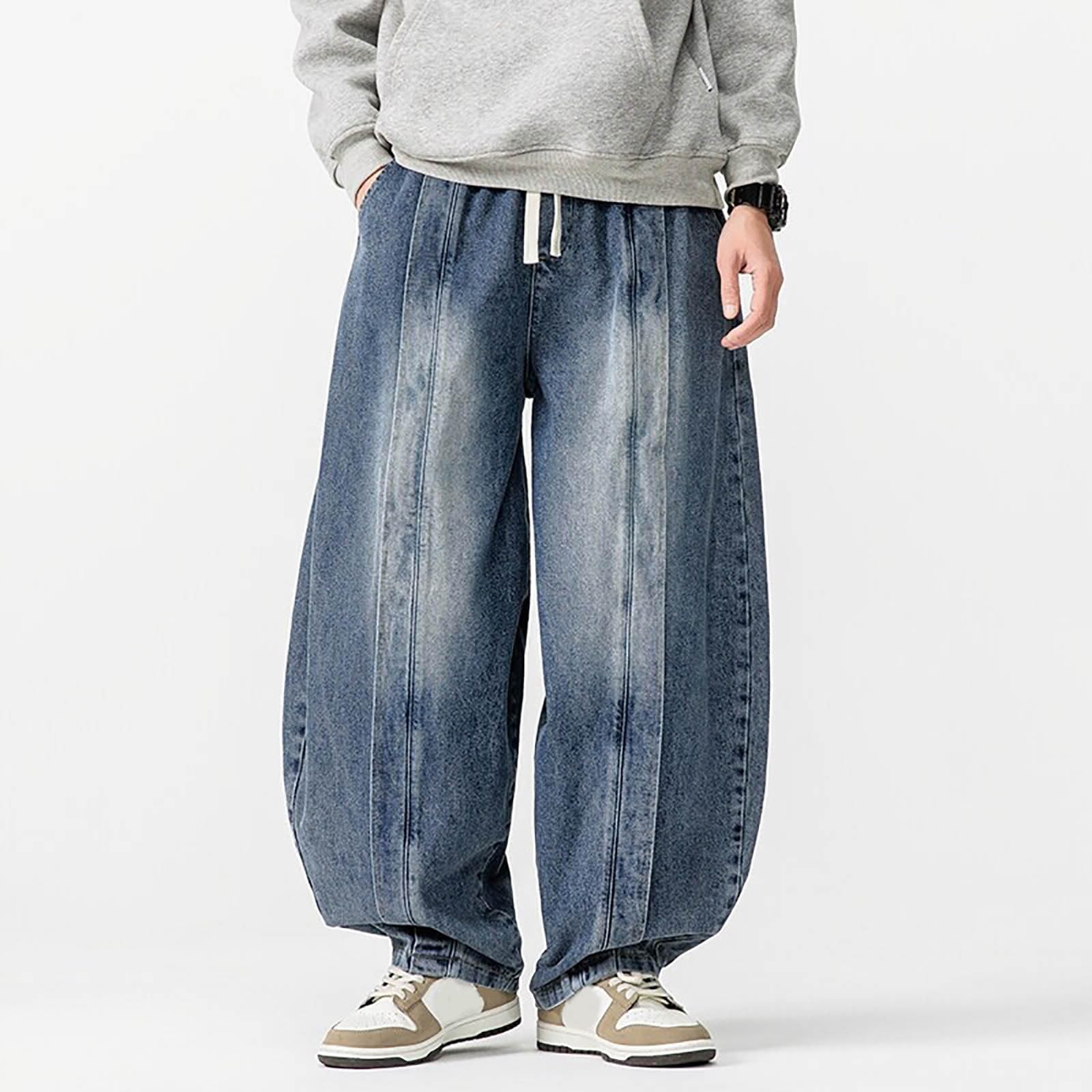 Pantalones Vaqueros Casuales para Hombre, diseño de Cintura elástica, Pantalones de Zanahoria, Pantalones Casuales, versátiles, Retro, con cordón